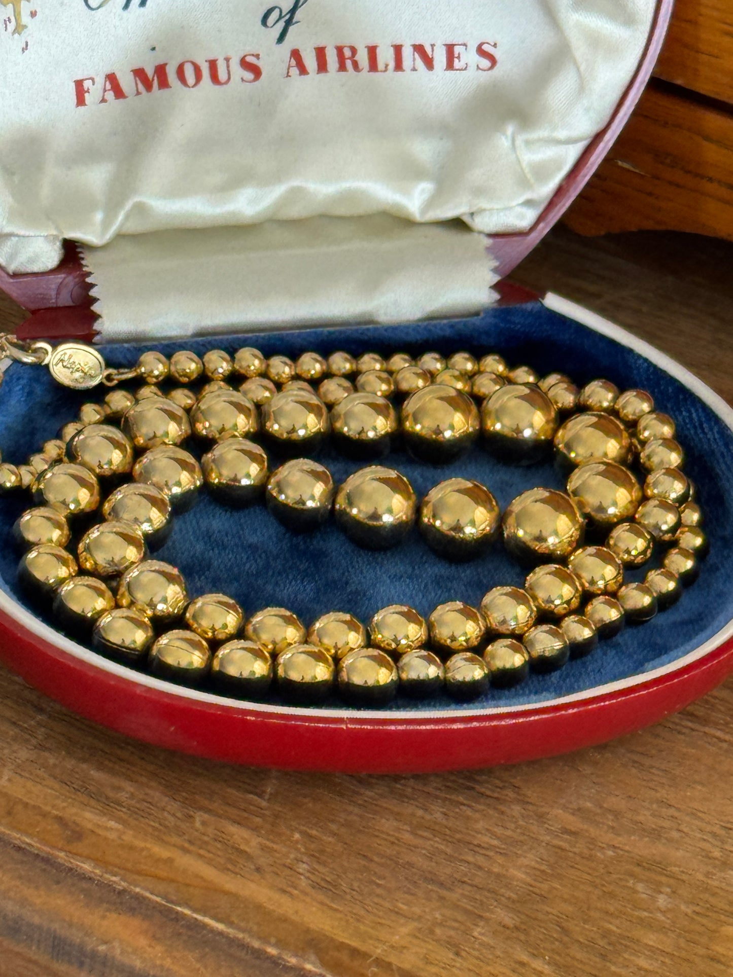 Vintage Napier Graduated Gold Tone Metal Bead Necklace