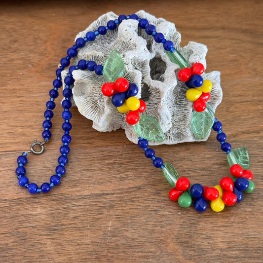 Vintage Venetian Murano Glass Mixed Fruit and Leaves Necklace