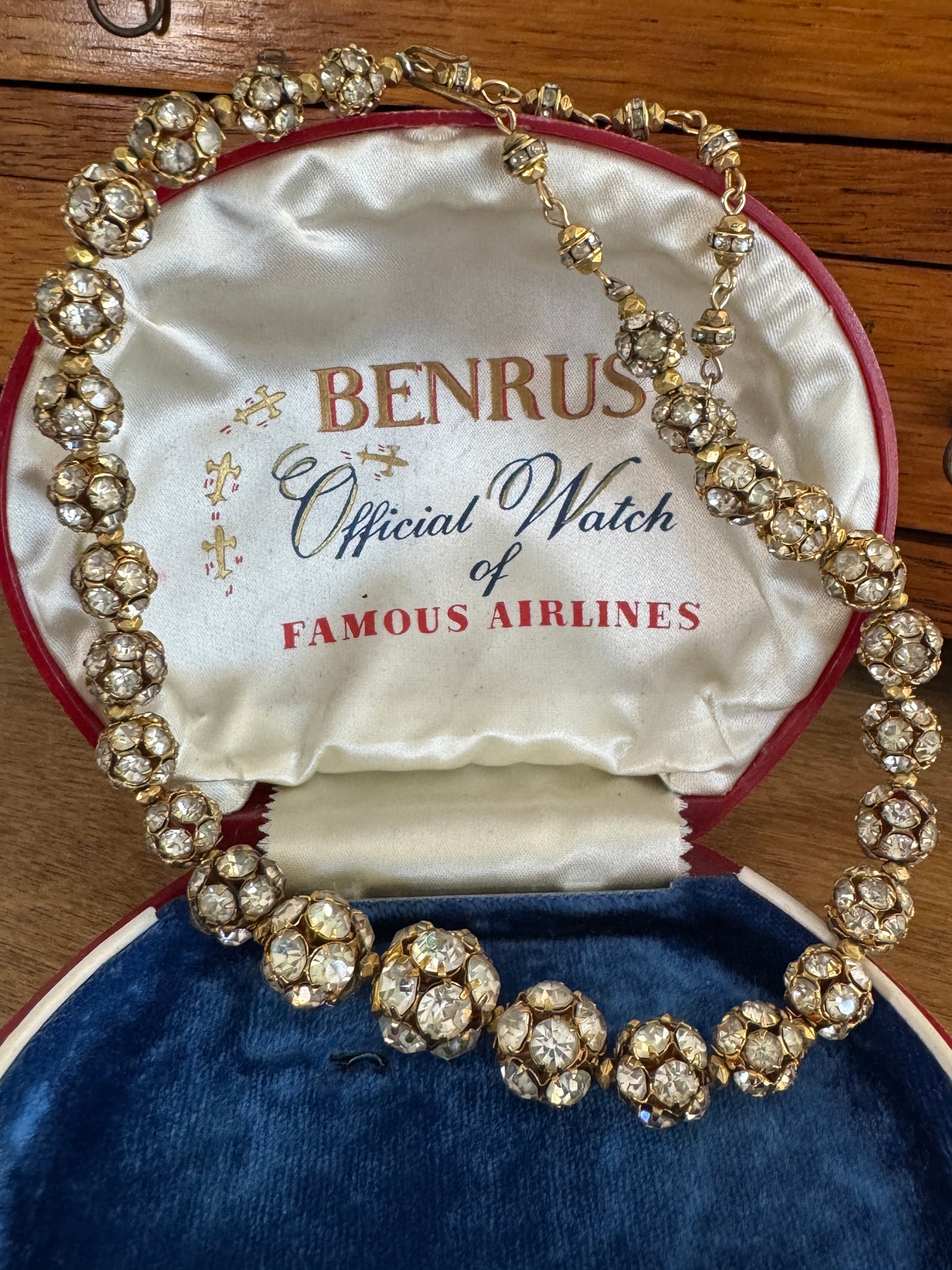 Vintage Graduated Rhinestone Deco Ball Gold Necklace