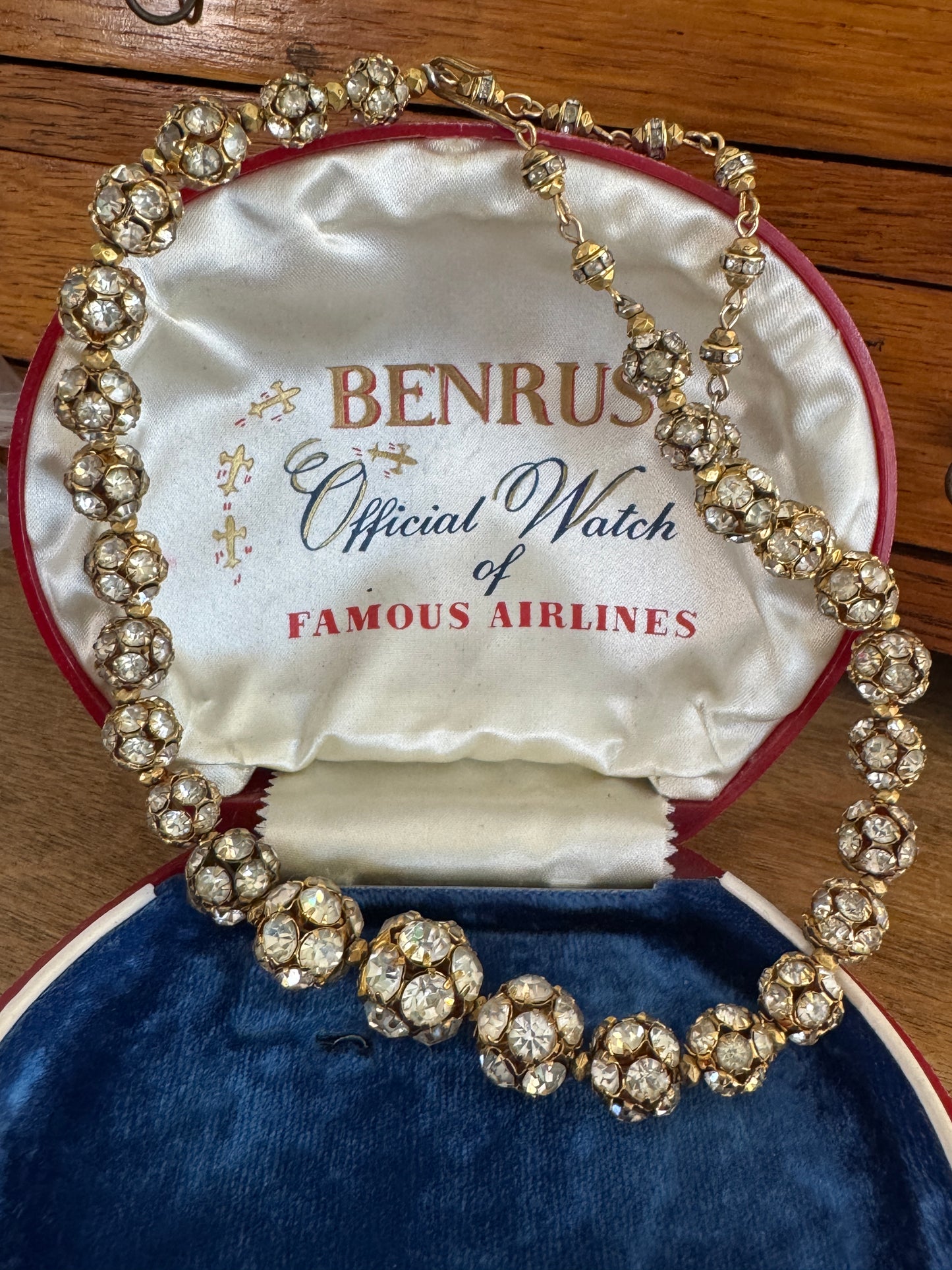 Vintage Graduated Rhinestone Deco Ball Gold Necklace