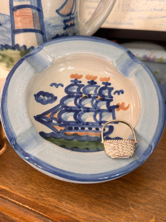 Vintage MA Hadley Pottery Tall Ship Ash Tray