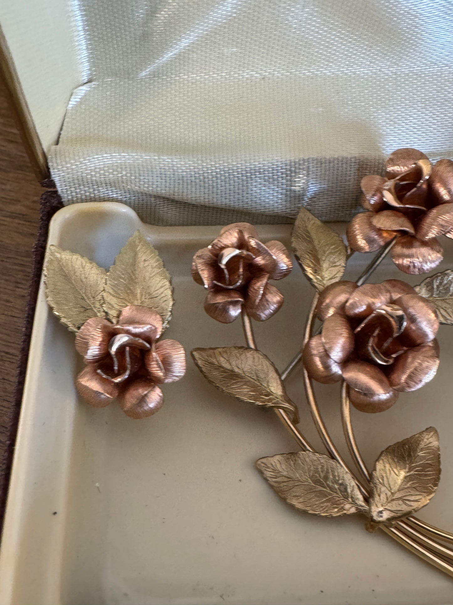 Vintage Krementz 14K Overlay Rose Brooch and Earrings