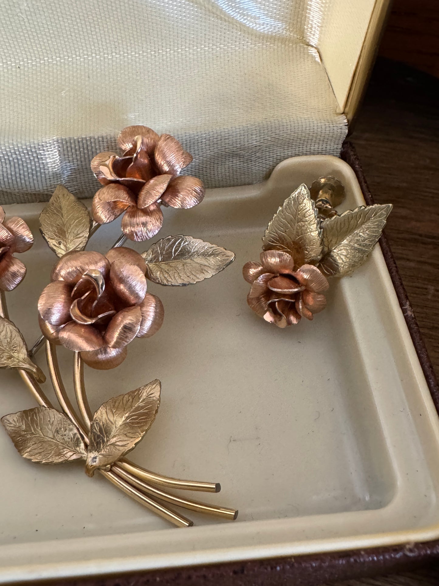 Vintage Krementz 14K Overlay Rose Brooch and Earrings