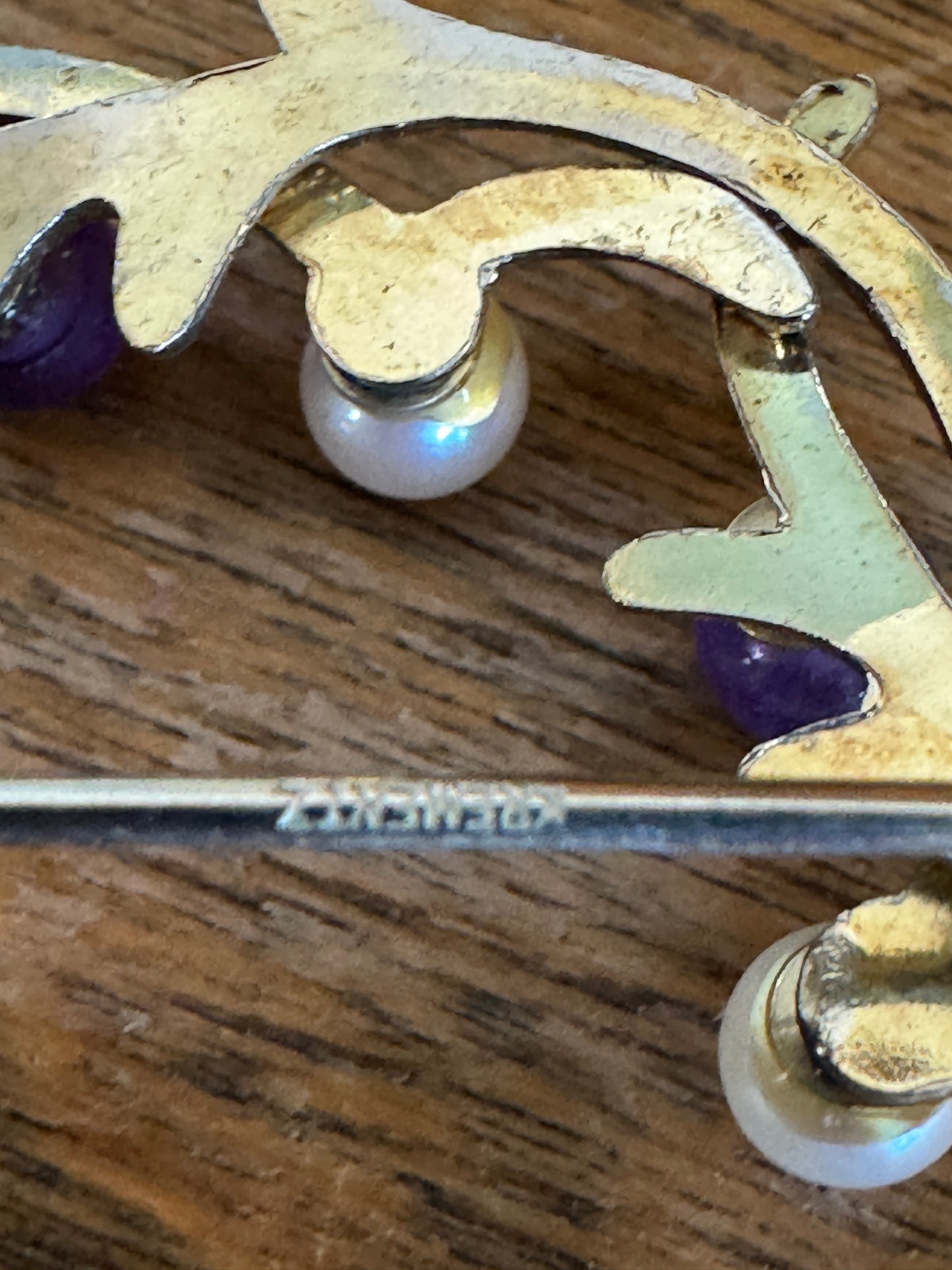 Set of 3 Krementz 14K Overlay Amethyst Semi Precious Gemstone Bead & Cultured Pearl Pins