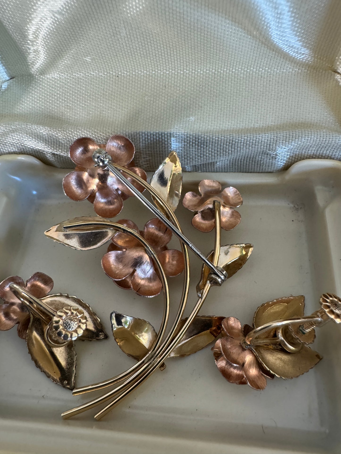 Vintage Krementz 14K Overlay Rose Brooch and Earrings