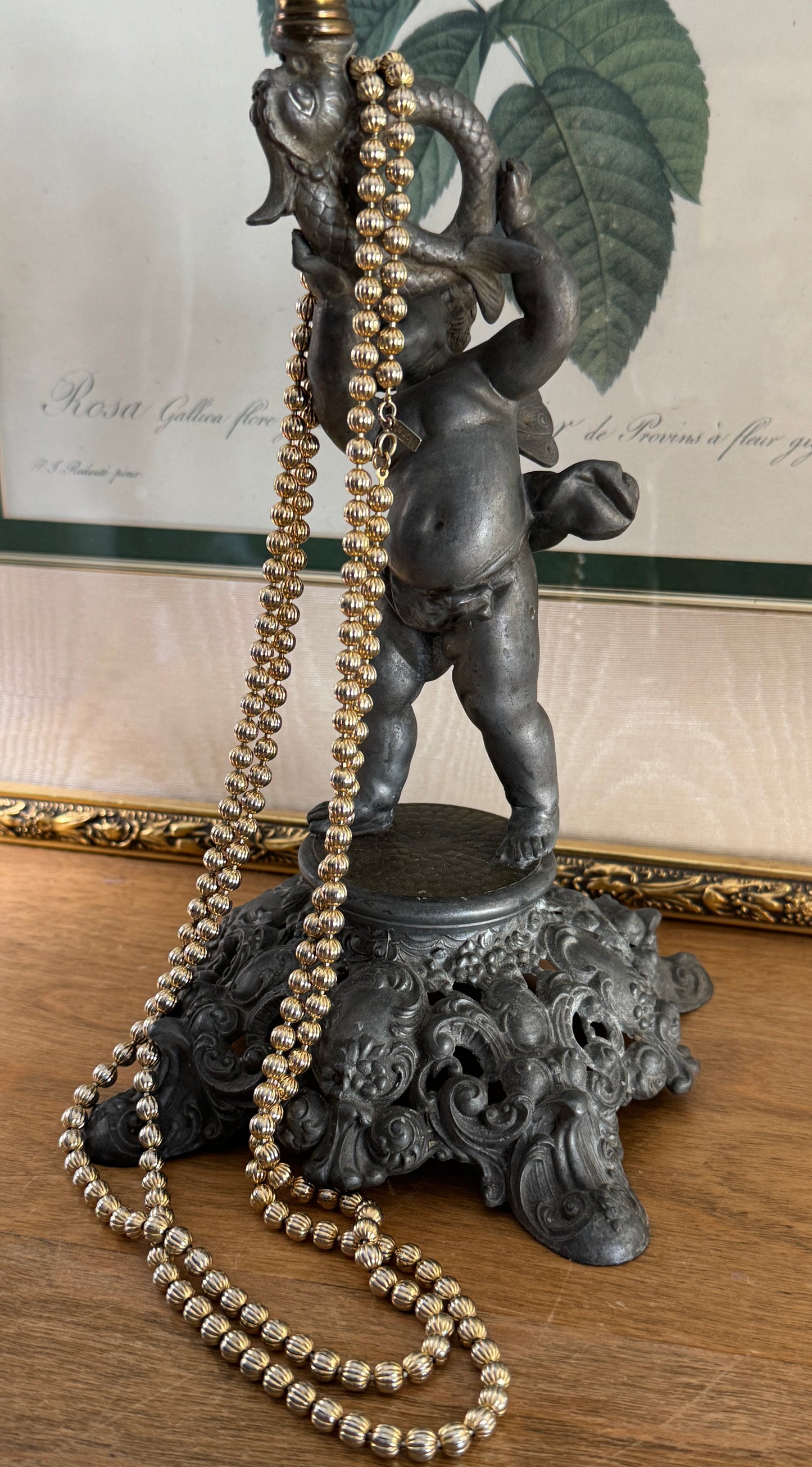 Vintage Monet Gold Tone Metal Bead Long Necklace