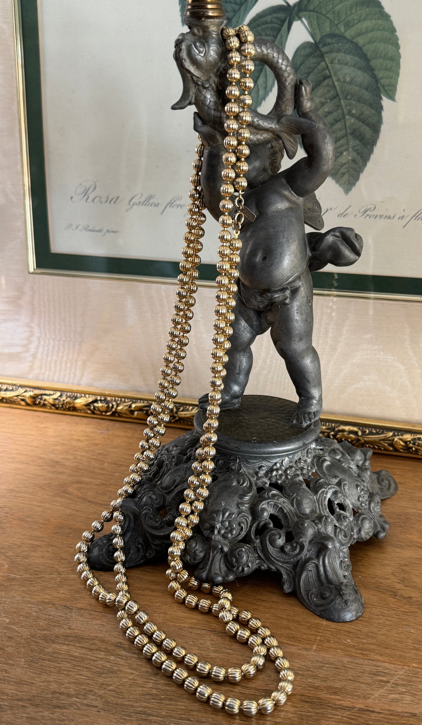 Vintage Monet Gold Tone Metal Bead Long Necklace