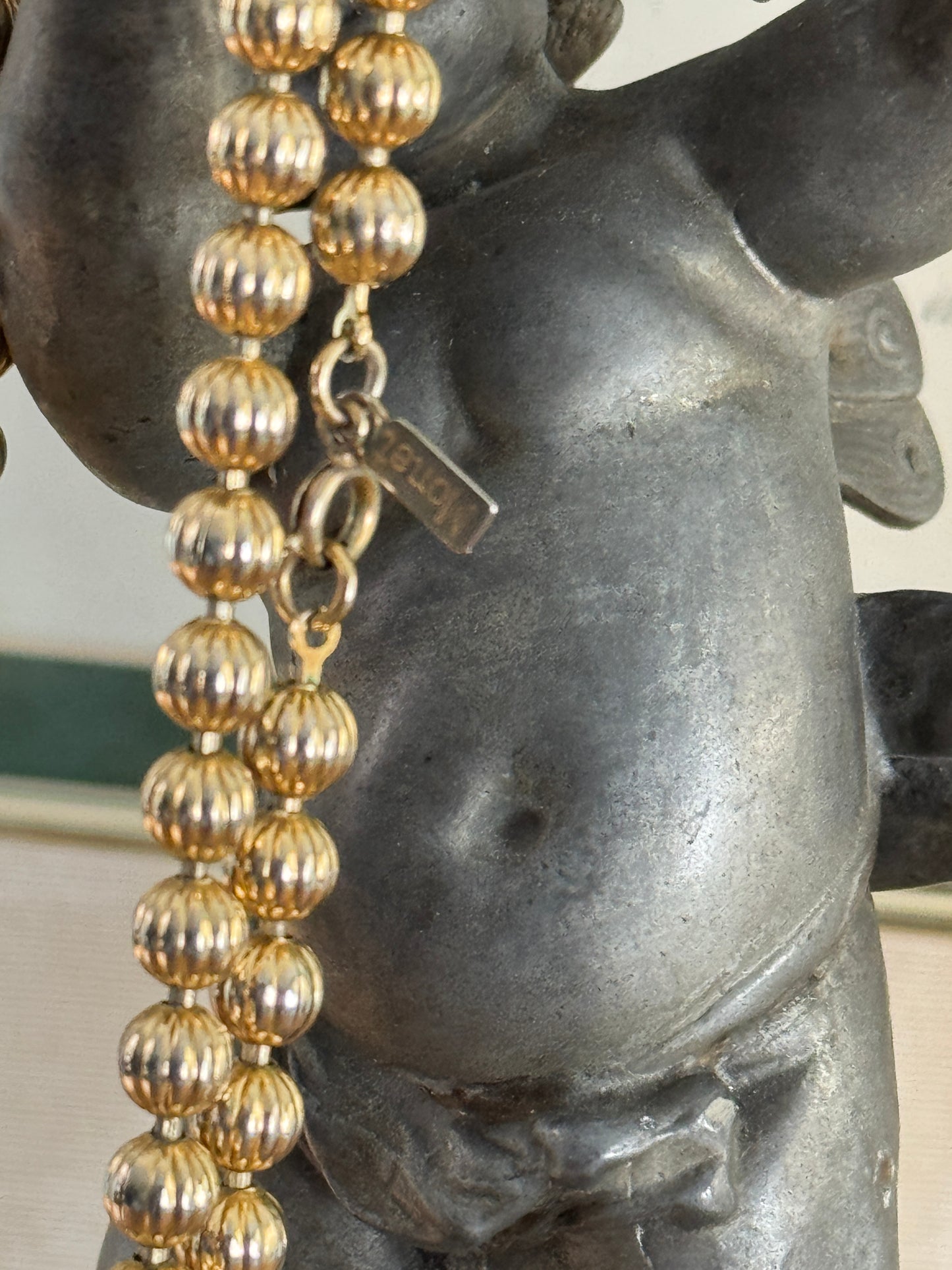 Vintage Monet Gold Tone Metal Bead Long Necklace