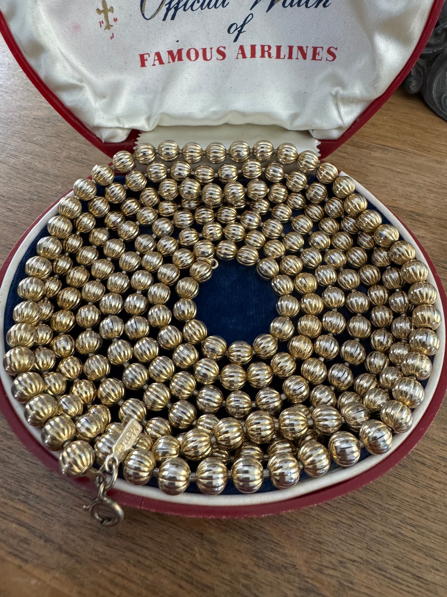 Vintage Monet Gold Tone Metal Bead Long Necklace