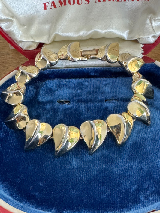 Vintage Trifari Gold Tone Metal Heart Shaped Bracelet