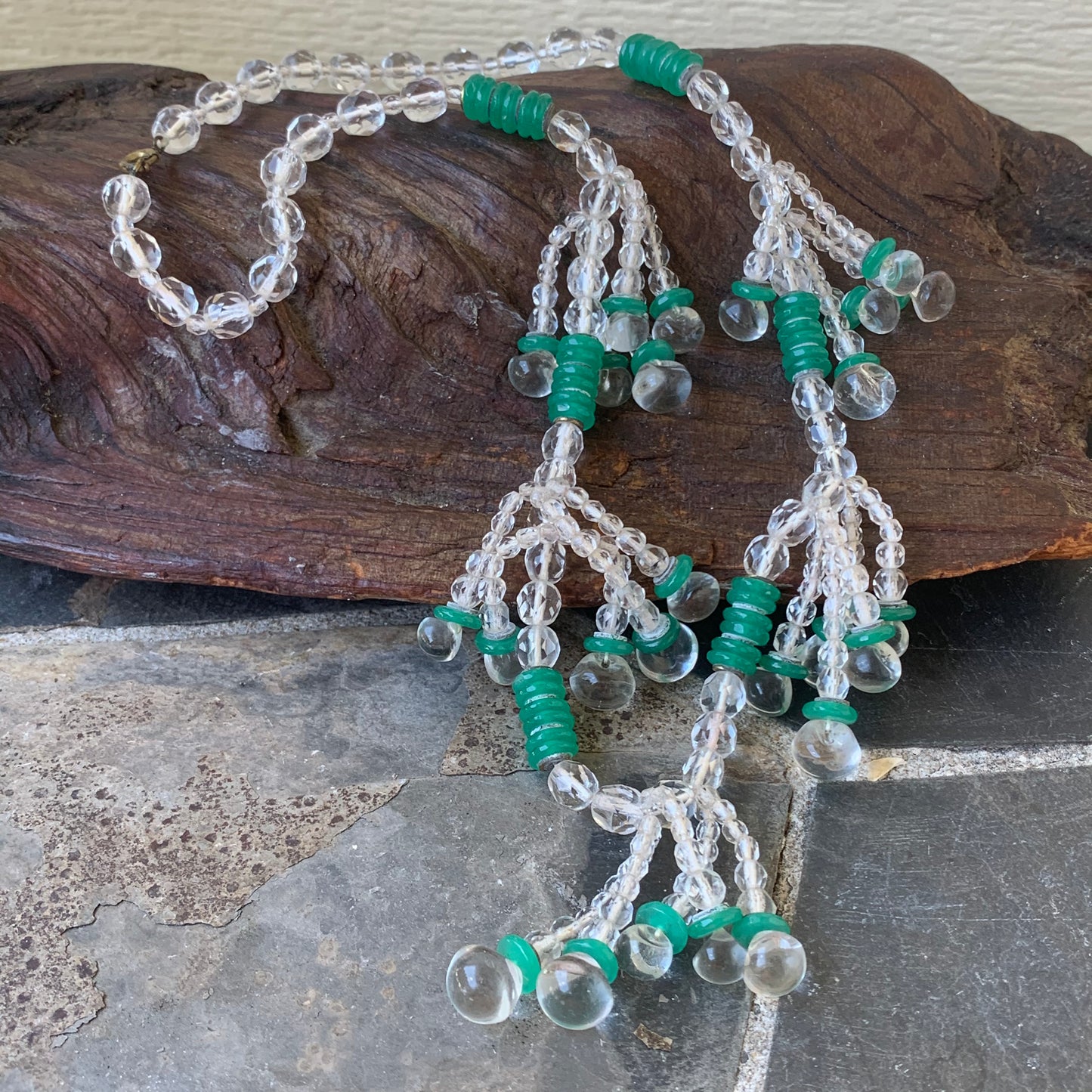 Vintage Crystal & Green Glass Beaded Necklace