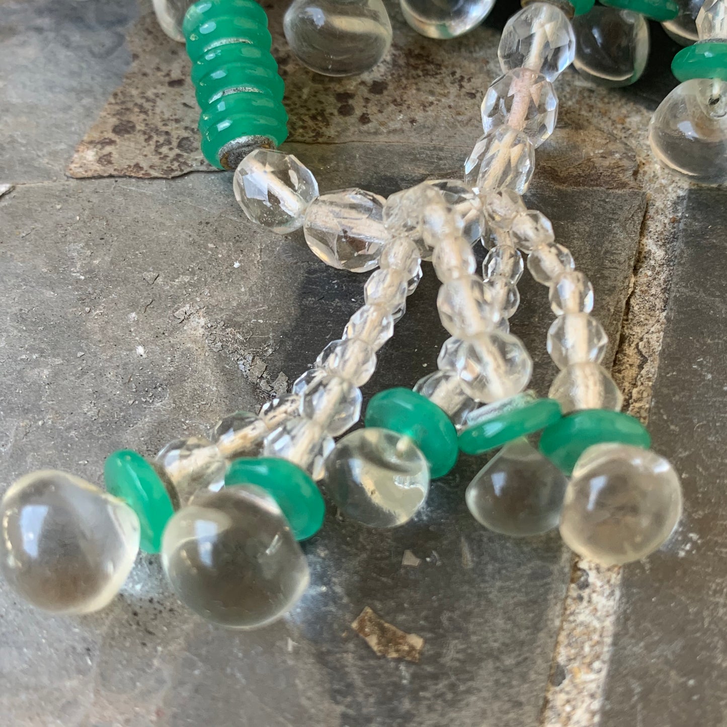 Vintage Crystal & Green Glass Beaded Necklace