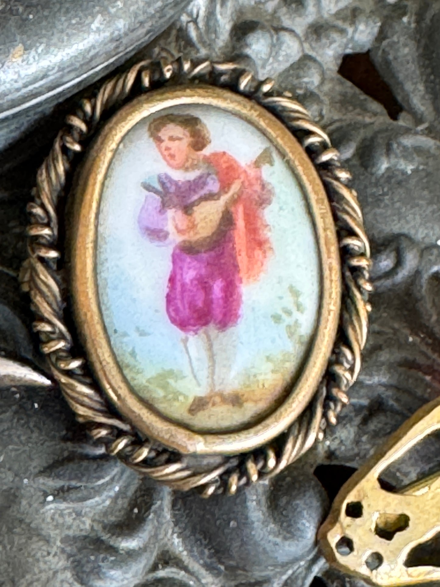 Antique Handpainted Troubadour Pin