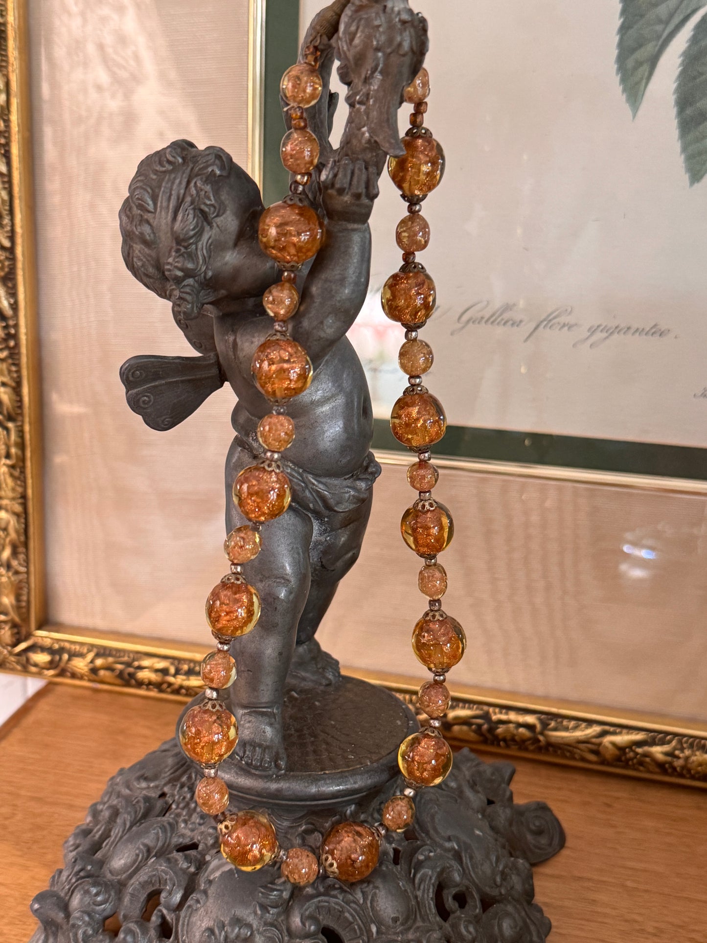 Vintage Italian Venetian Gold Sommerso Glass Bead Necklace
