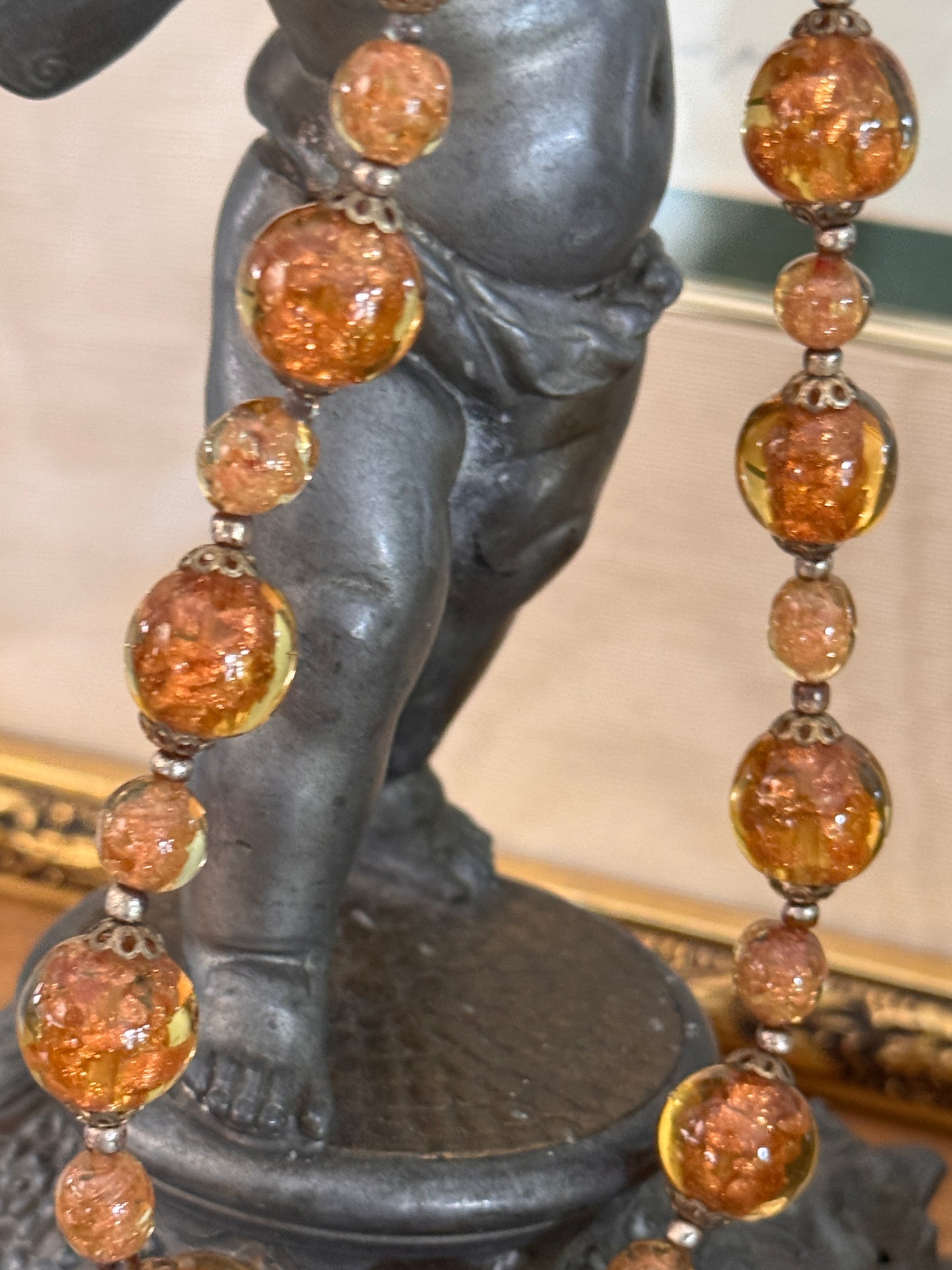 Vintage Italian Venetian Gold Sommerso Glass Bead Necklace