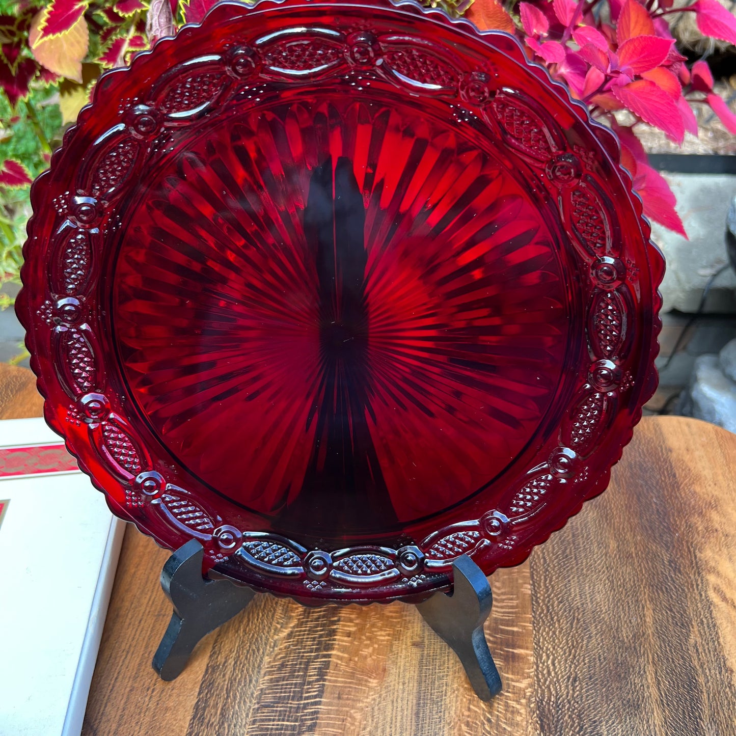 One Vintage Avon Ruby Red Cape Cod 1876 Dinner Plate & 2 Dessert Plates Orig Boxes