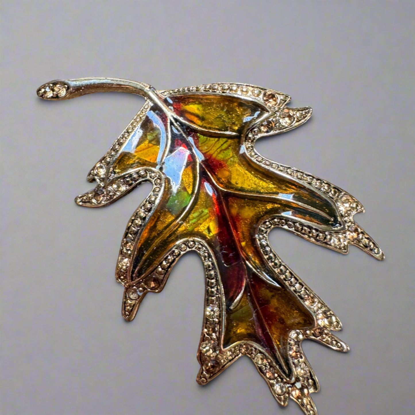 Liz Claiborne Confetti Resin  and Rhinestone Leaf Pin