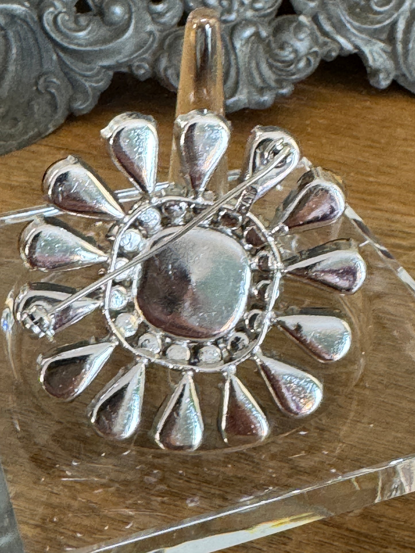 Vintage Austrian Sapphire Blue Multi Faceted Rhinestone Flower Pin