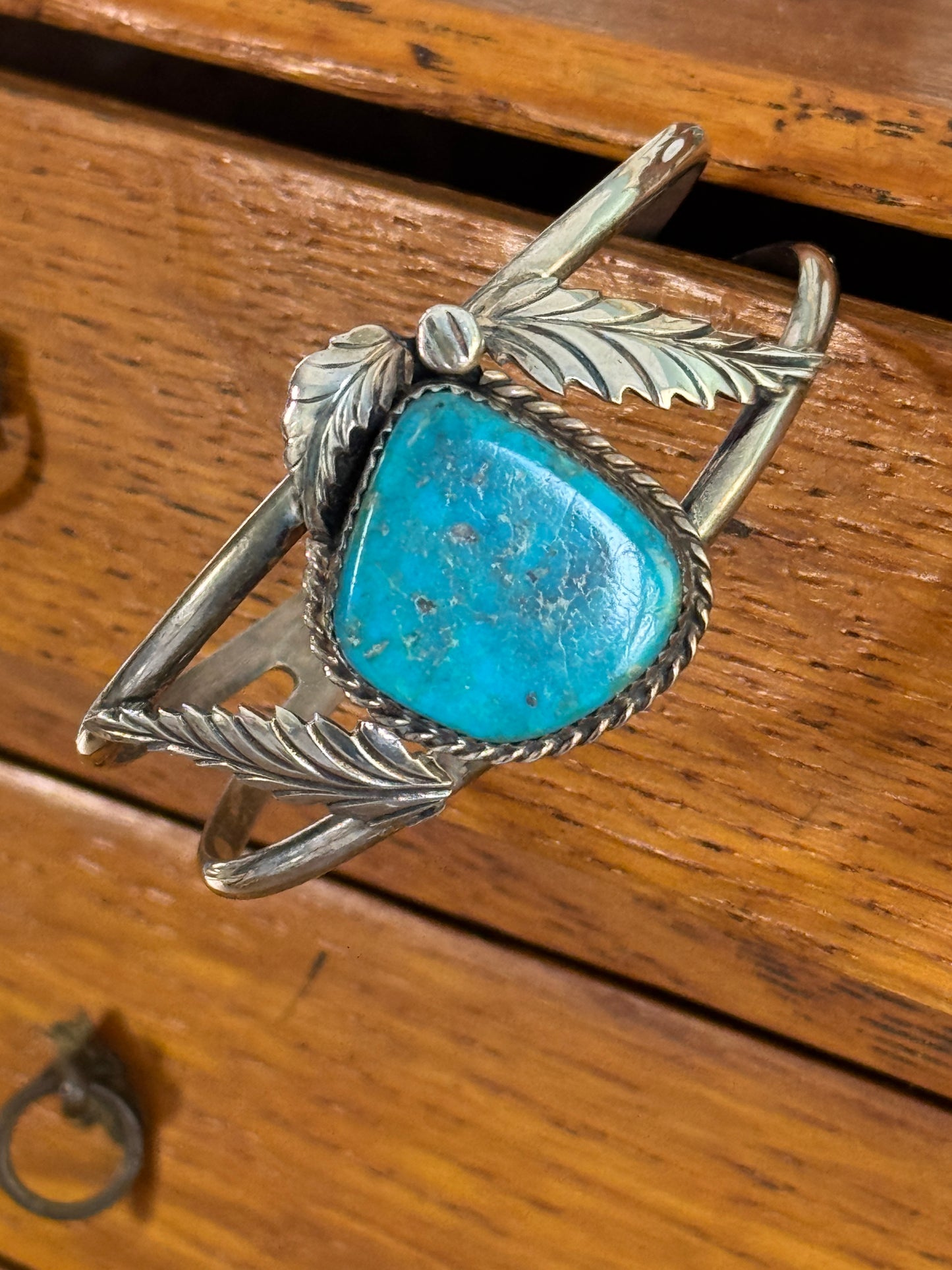 Vintage Sterling Silver Turquoise Semi Precious Gemstone Cuff Bracelet