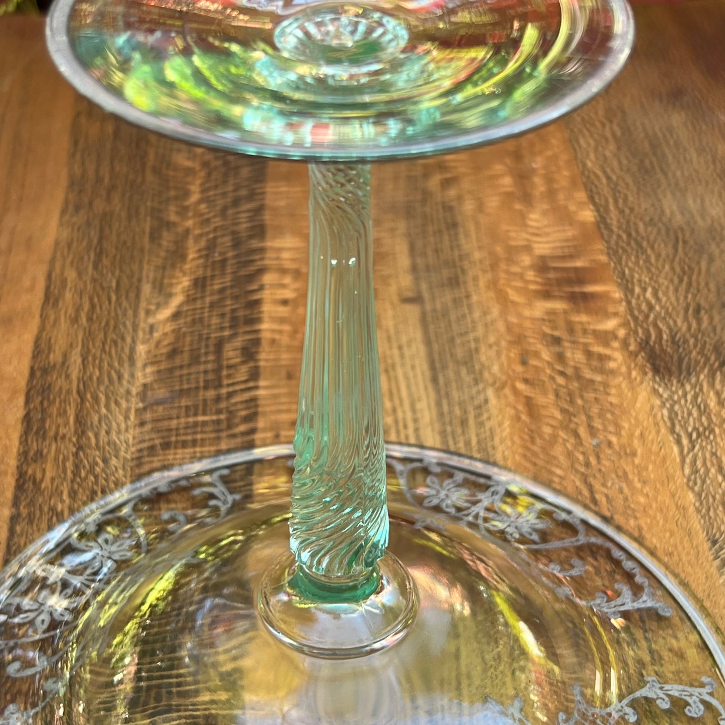 Sterling Silver Overlay Pedestal Green Glass Compote