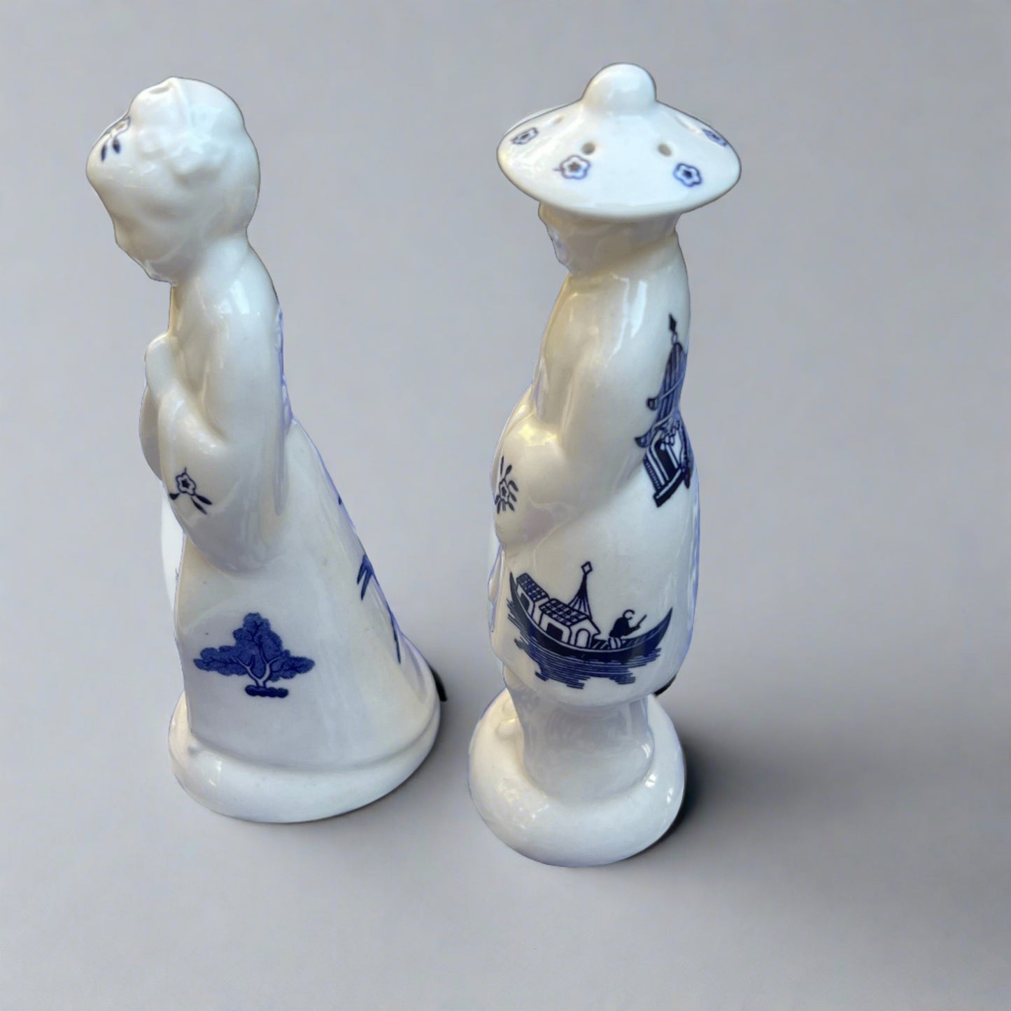 Blue Willow Salt & Pepper Shaker Set Man Woman