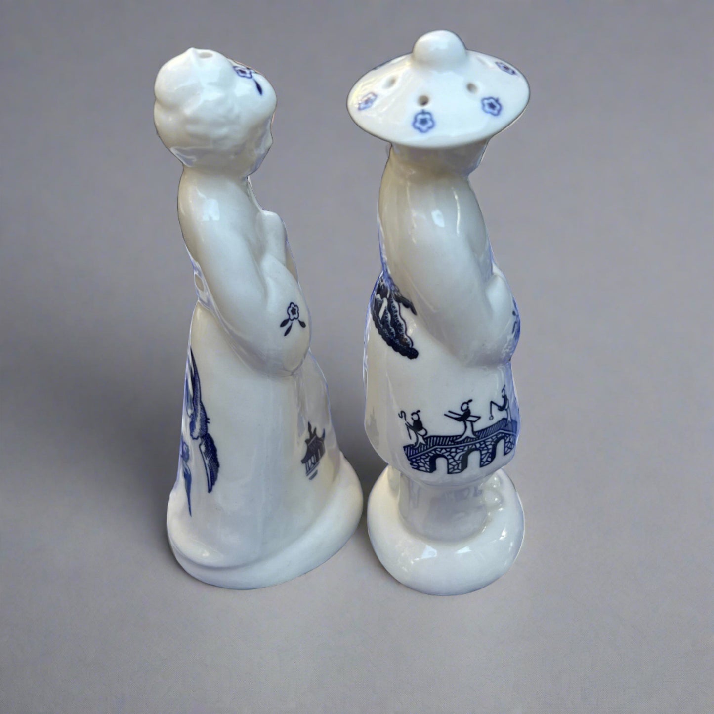 Blue Willow Salt & Pepper Shaker Set Man Woman