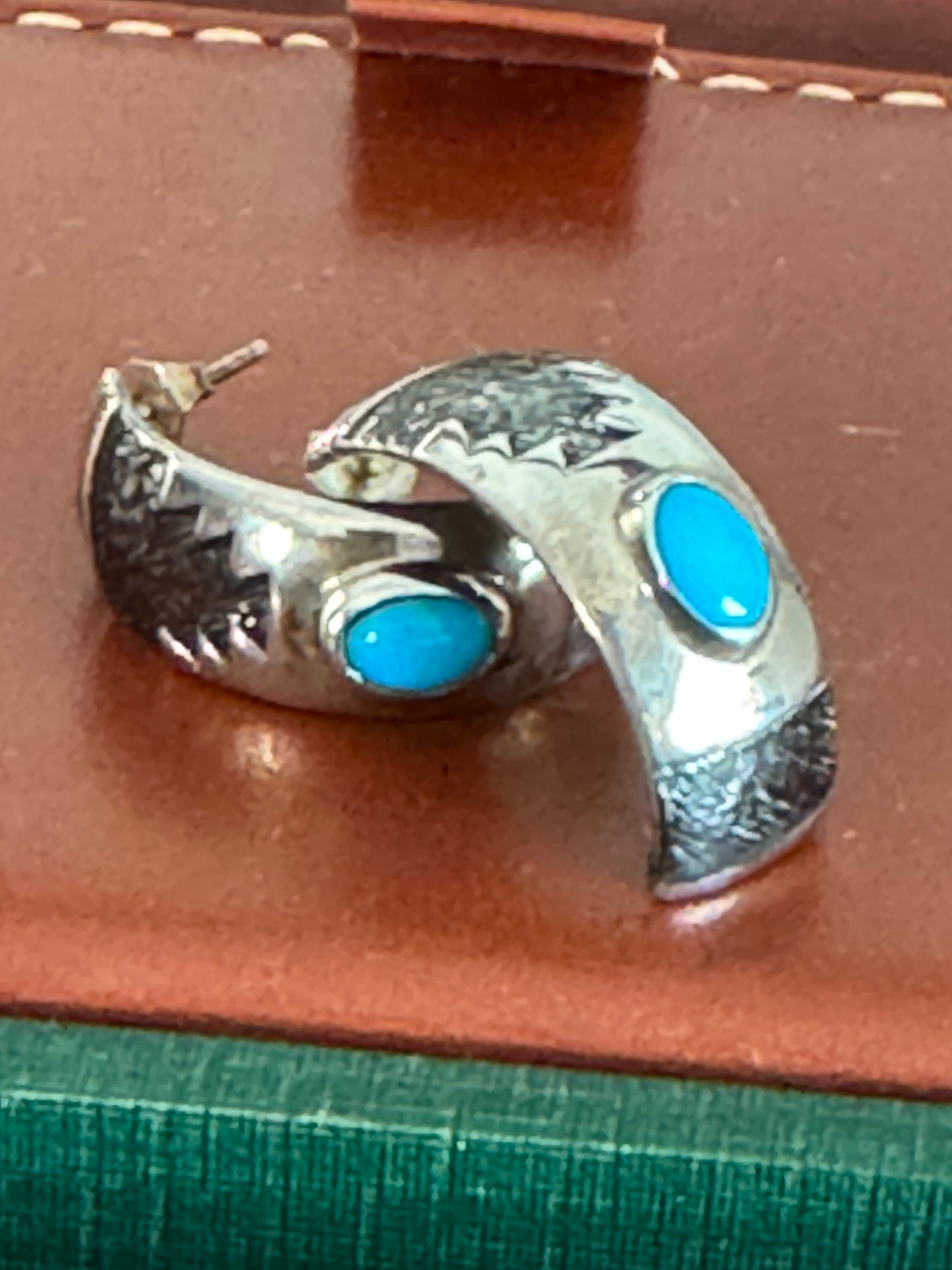 Vintage Navajo Sterling Silver Sleeping Beauty Turquoise Earrings