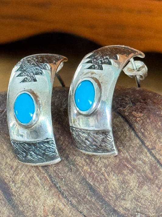 Vintage Navajo Sterling Silver Sleeping Beauty Turquoise Earrings