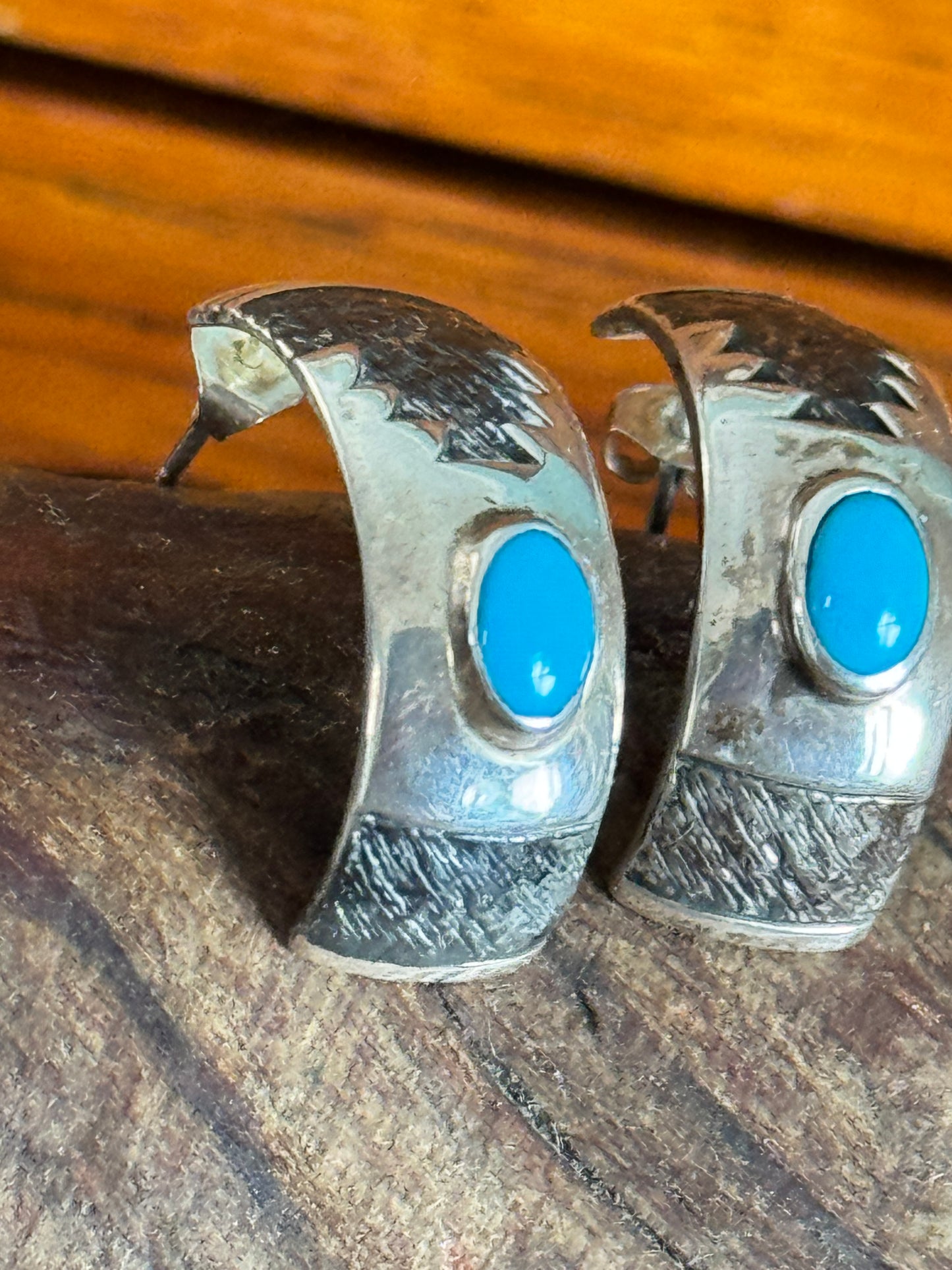Vintage Navajo Sterling Silver Sleeping Beauty Turquoise Earrings