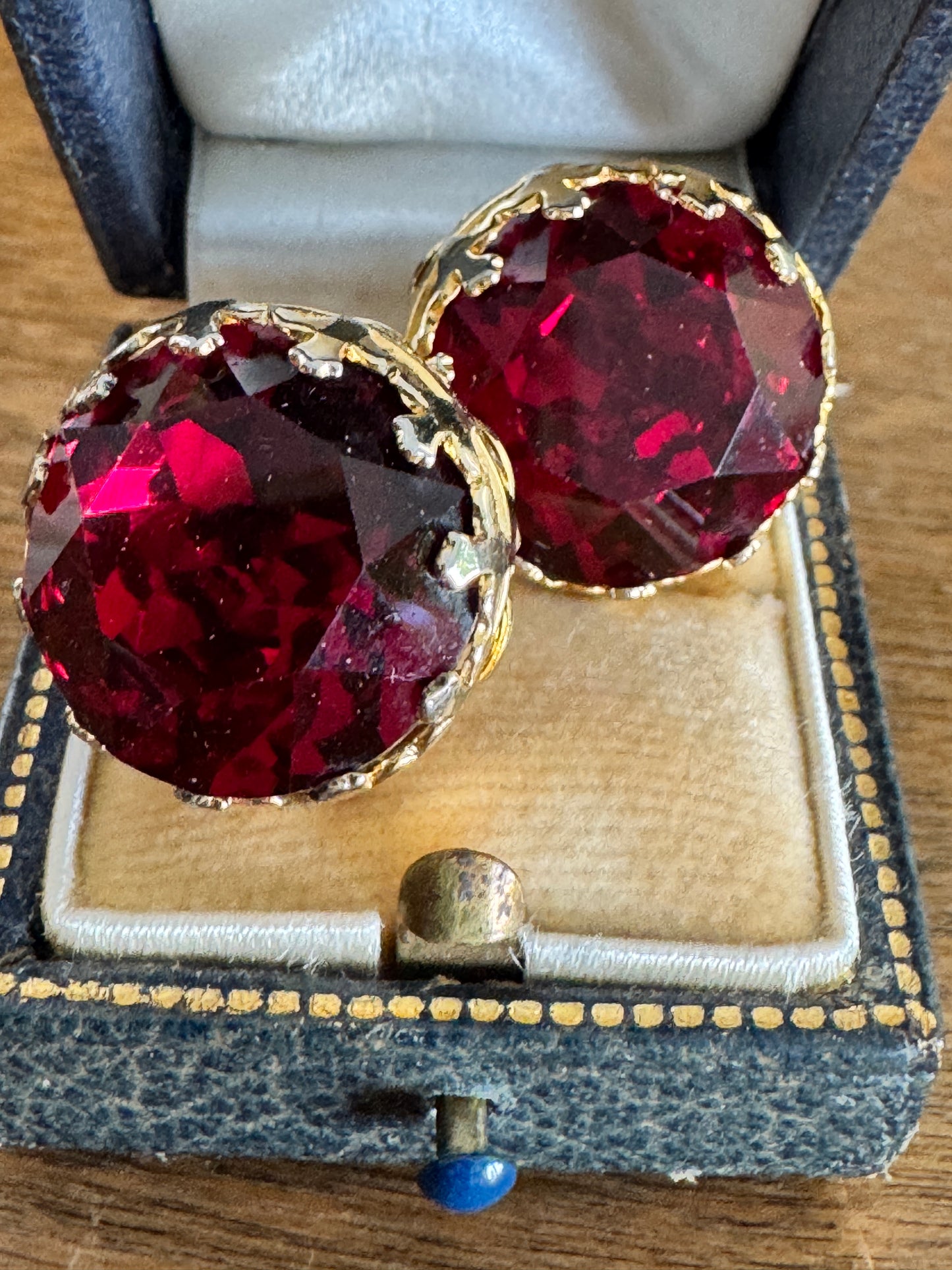 Vintage Red Multi Faceted Rhinestone Earrings