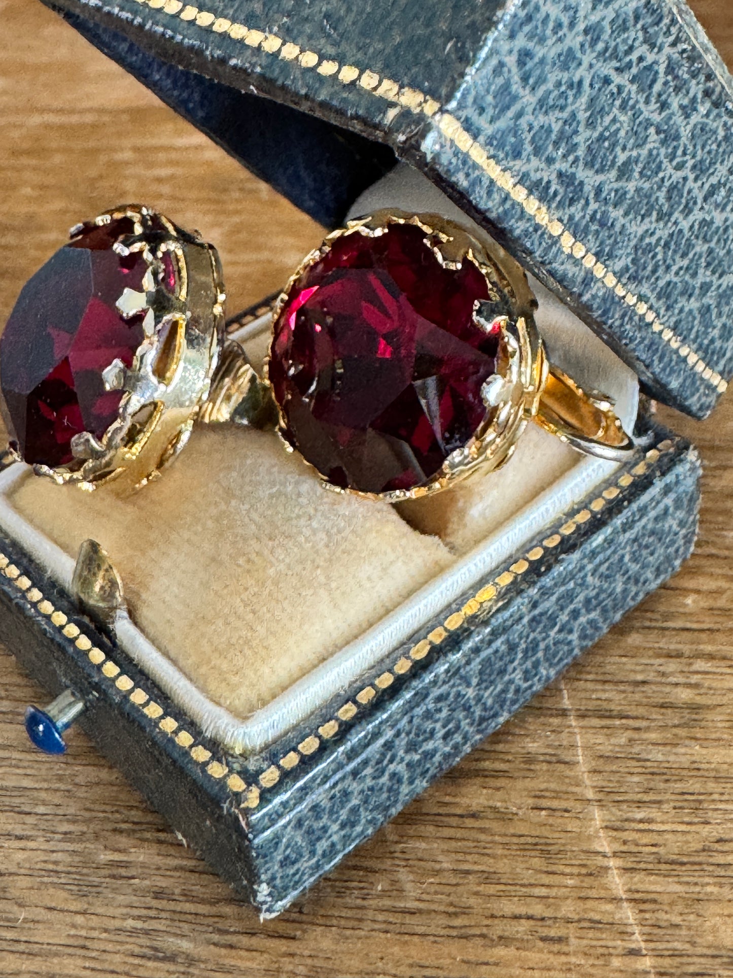 Vintage Red Multi Faceted Rhinestone Earrings