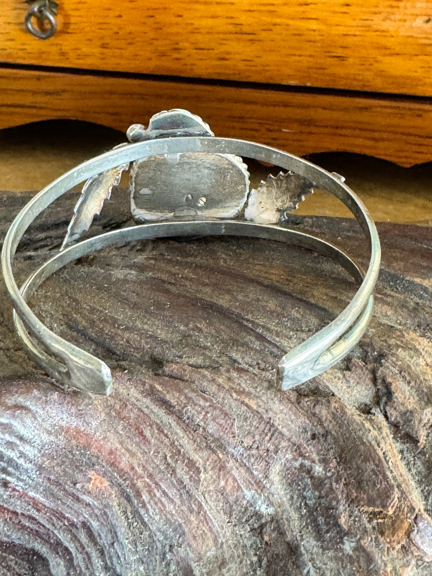 Vintage Sterling Silver Turquoise Semi Precious Gemstone Cuff Bracelet