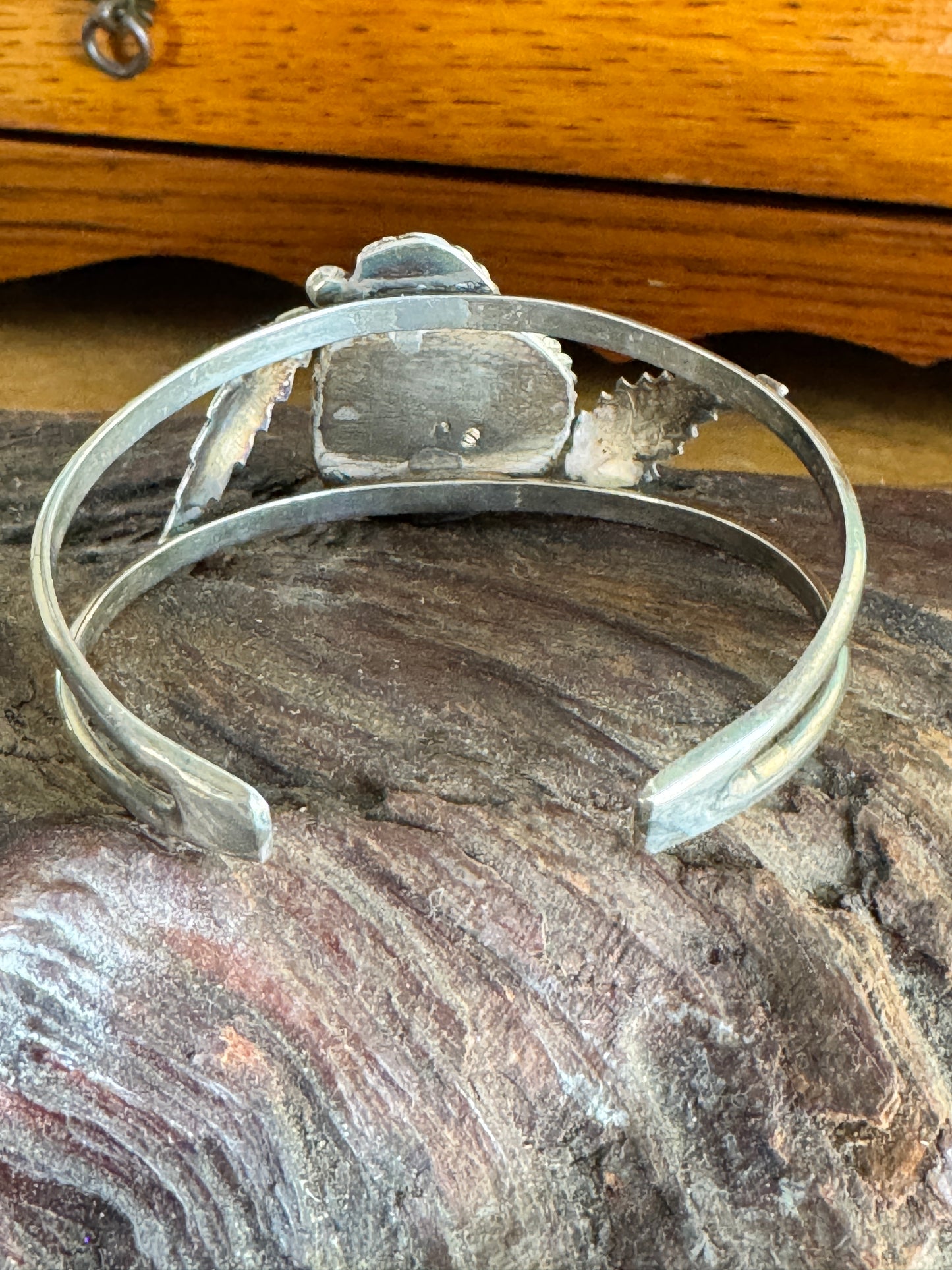 Vintage Sterling Silver Turquoise Semi Precious Gemstone Cuff Bracelet