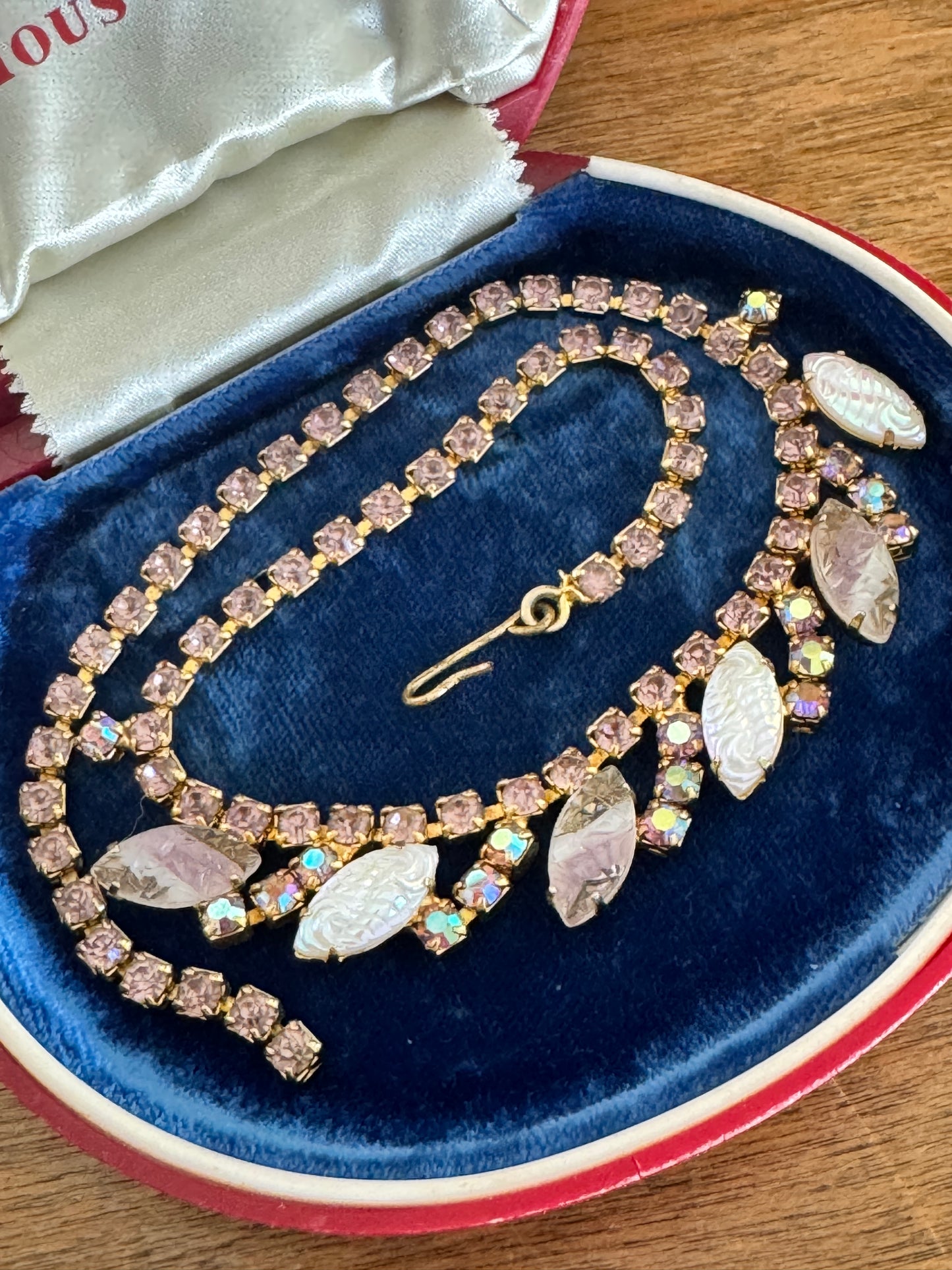 Vintage Pink and White Rhinestone Necklace