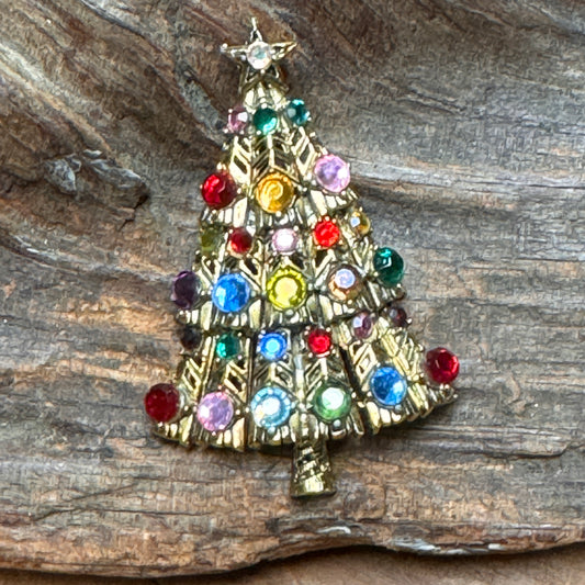 Vintage Hollycraft Rhinestone Christmas Tree Pin