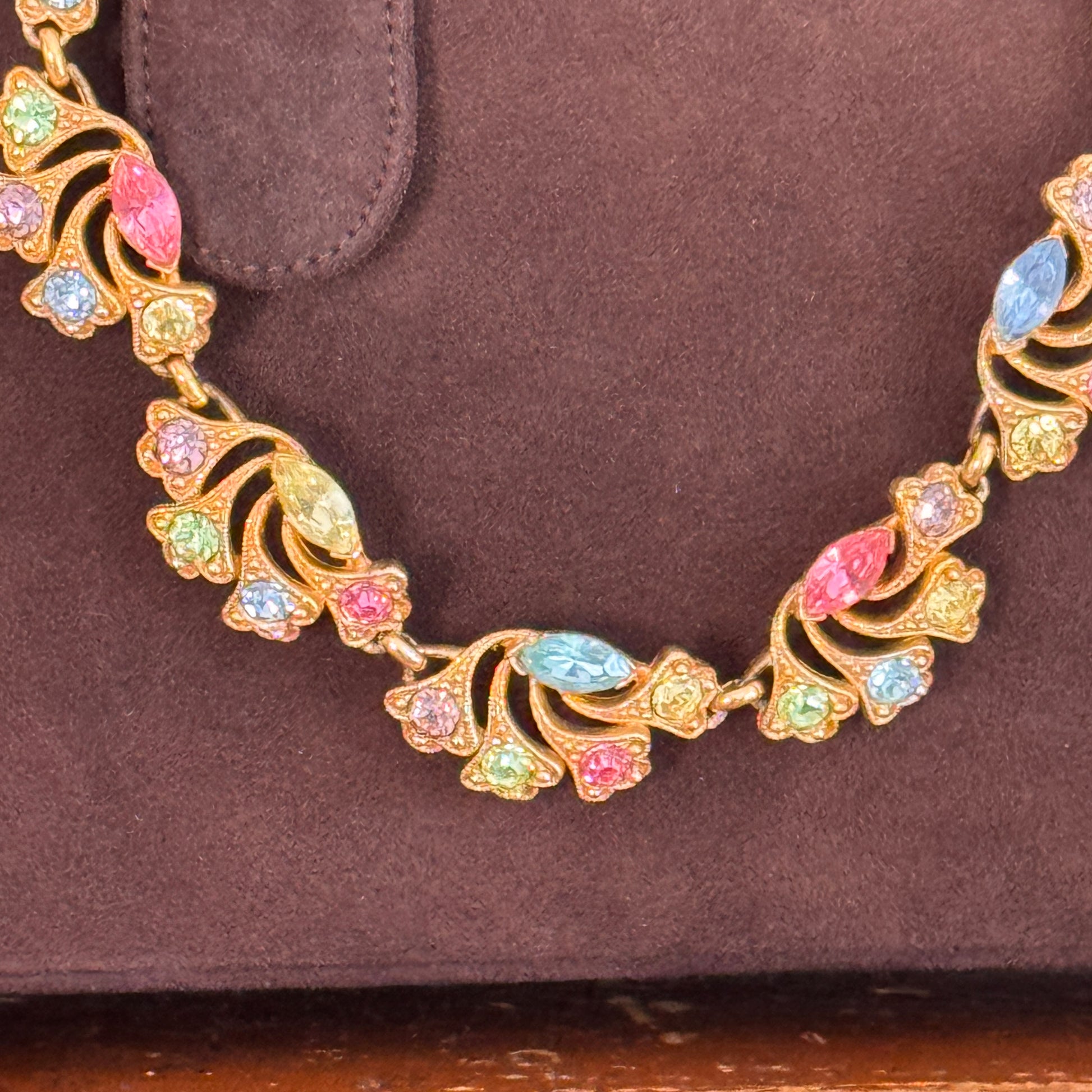 Vintage Bogoff Pastel Rhinestone Necklace - Lady Slippers