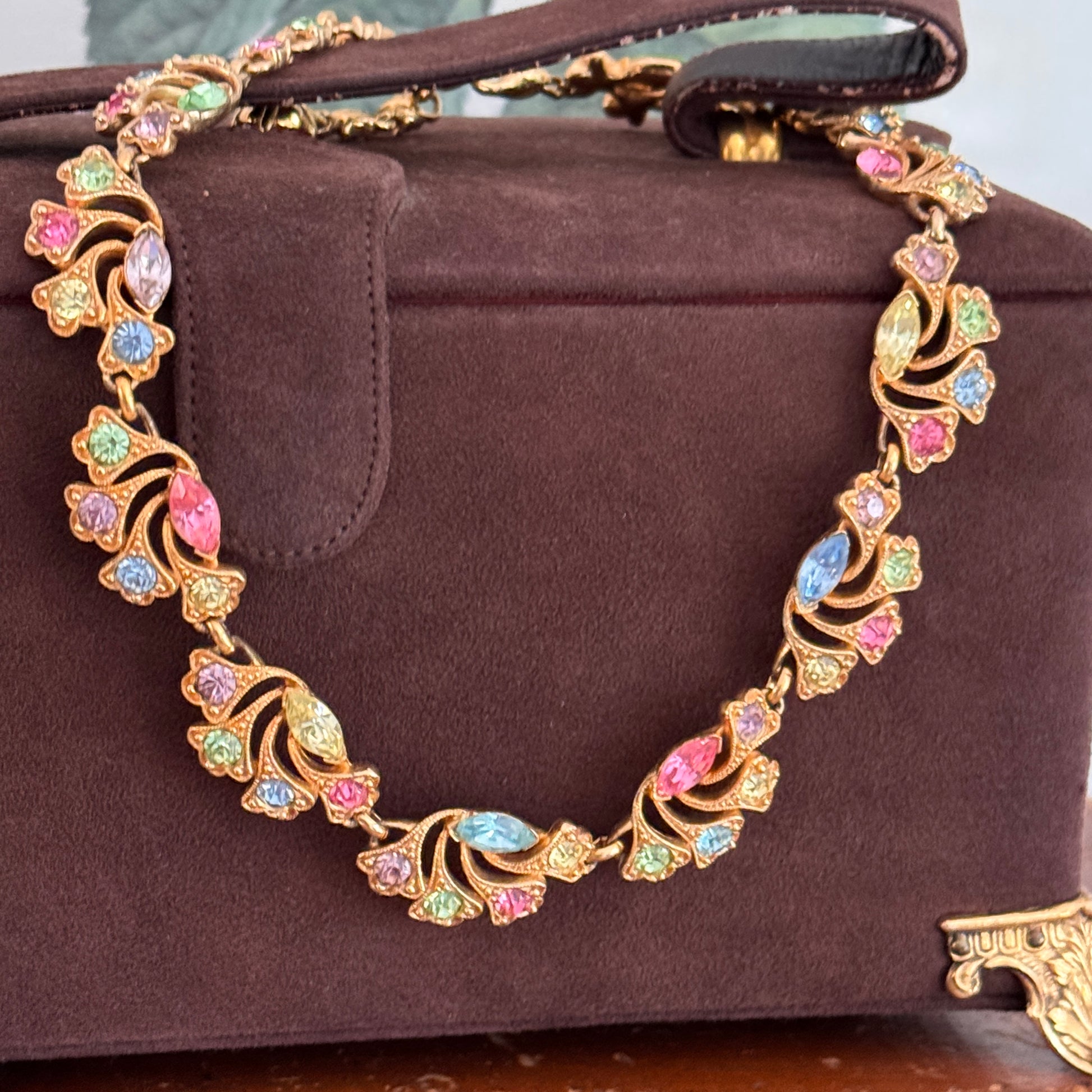 Vintage Bogoff Pastel Rhinestone Necklace - Lady Slippers