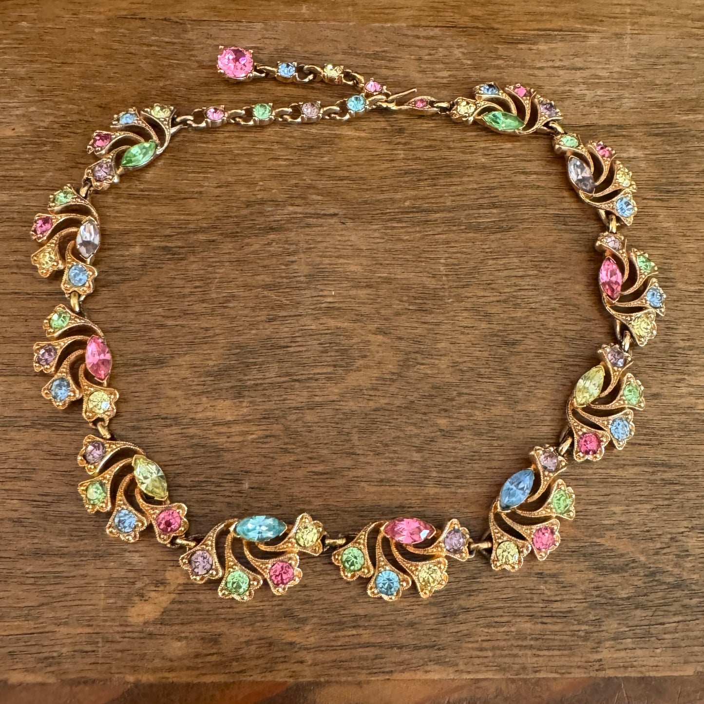 Vintage Bogoff Pastel Rhinestone Necklace - Lady Slippers