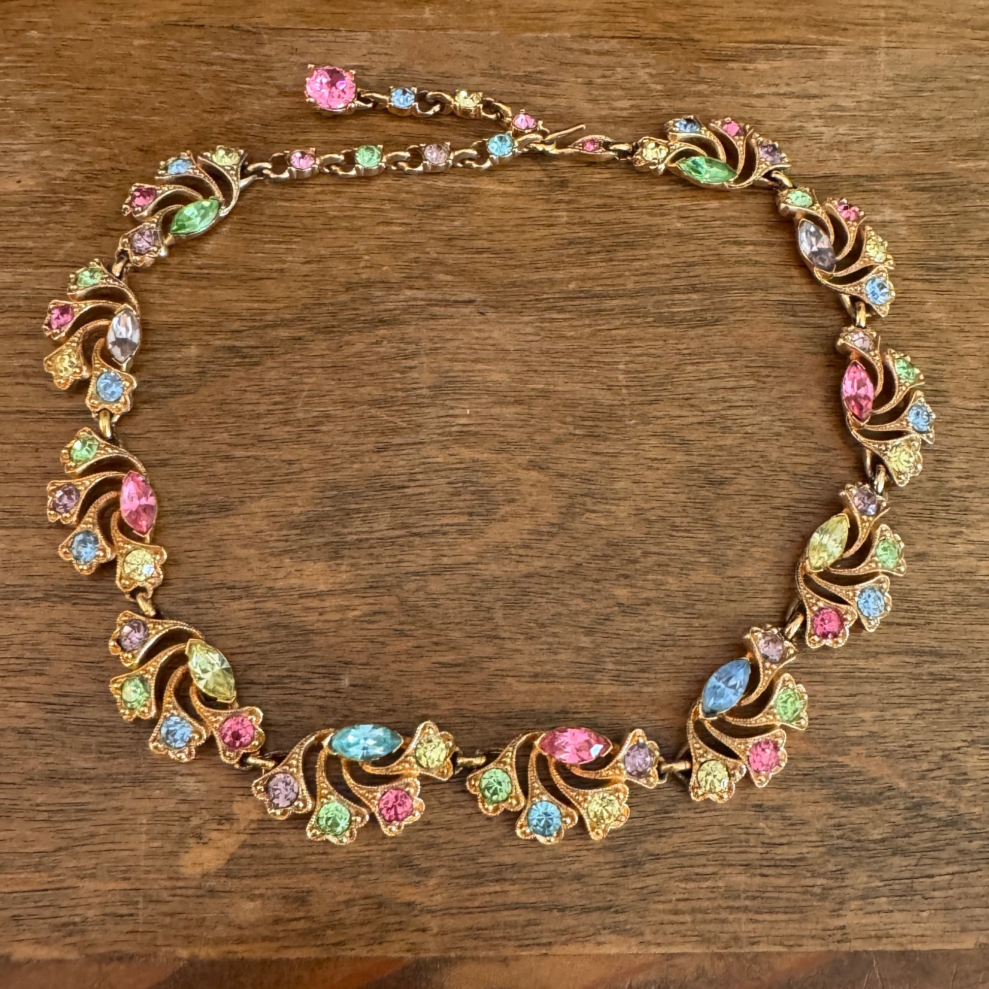 Vintage Bogoff Pastel Rhinestone Necklace - Lady Slippers