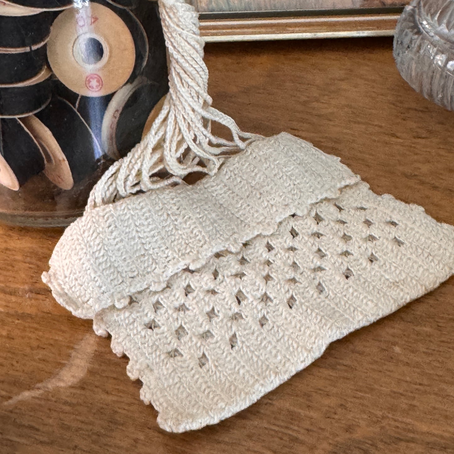 Antique Victorian Soft White Crochet Finger Purse