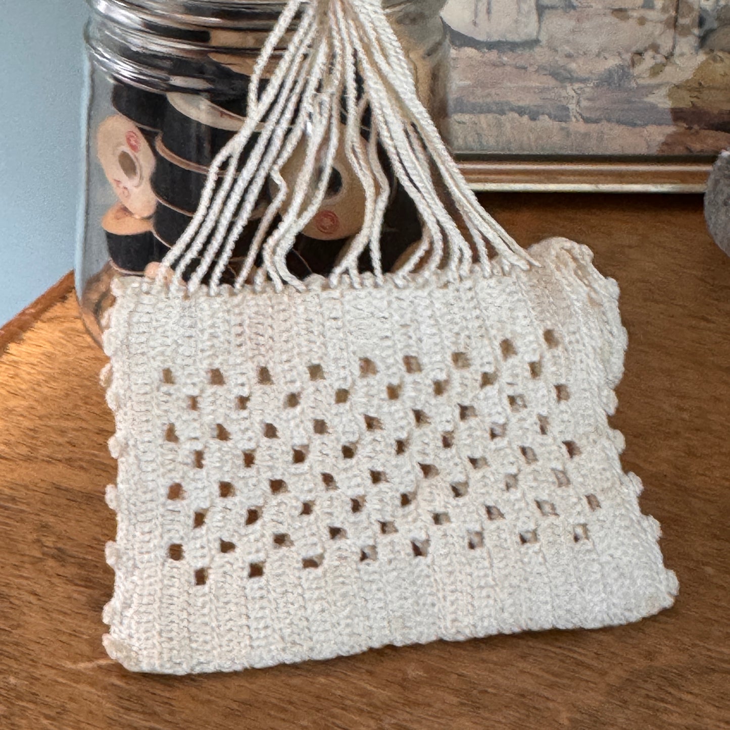 Antique Victorian Soft White Crochet Finger Purse