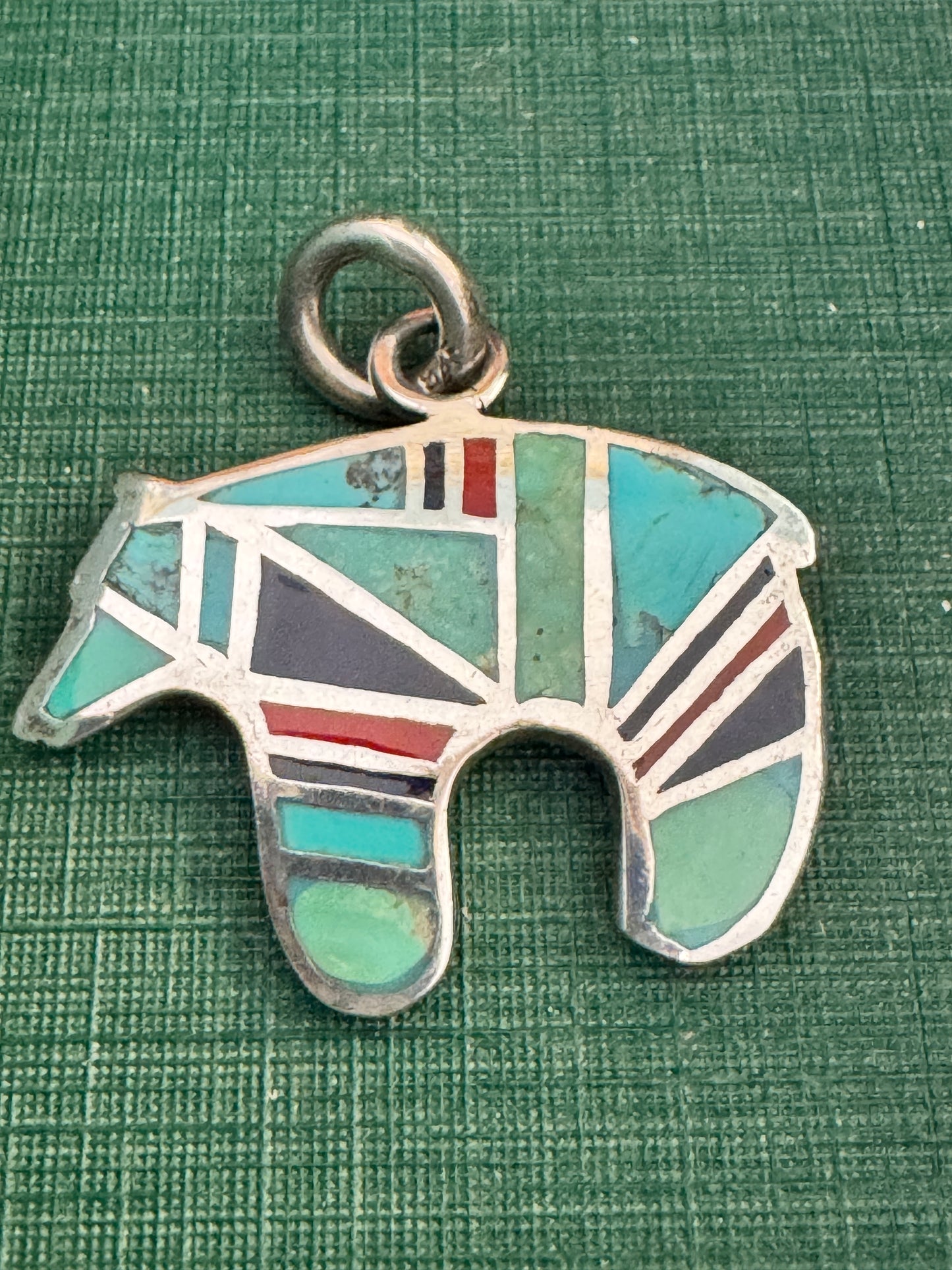 Sterling Silver Hardstone Inlay Native American Bear Pendant