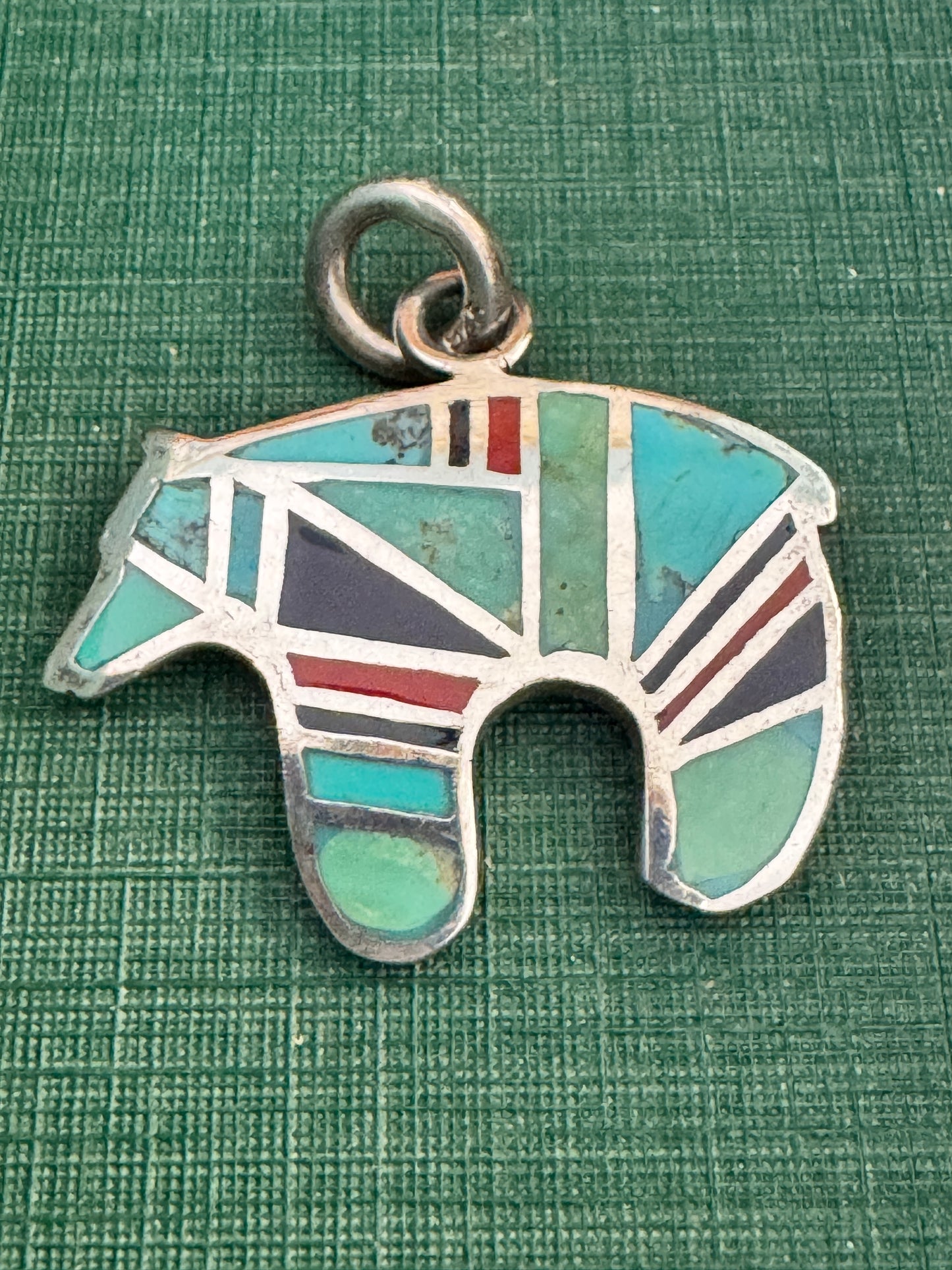 Sterling Silver Hardstone Inlay Native American Bear Pendant