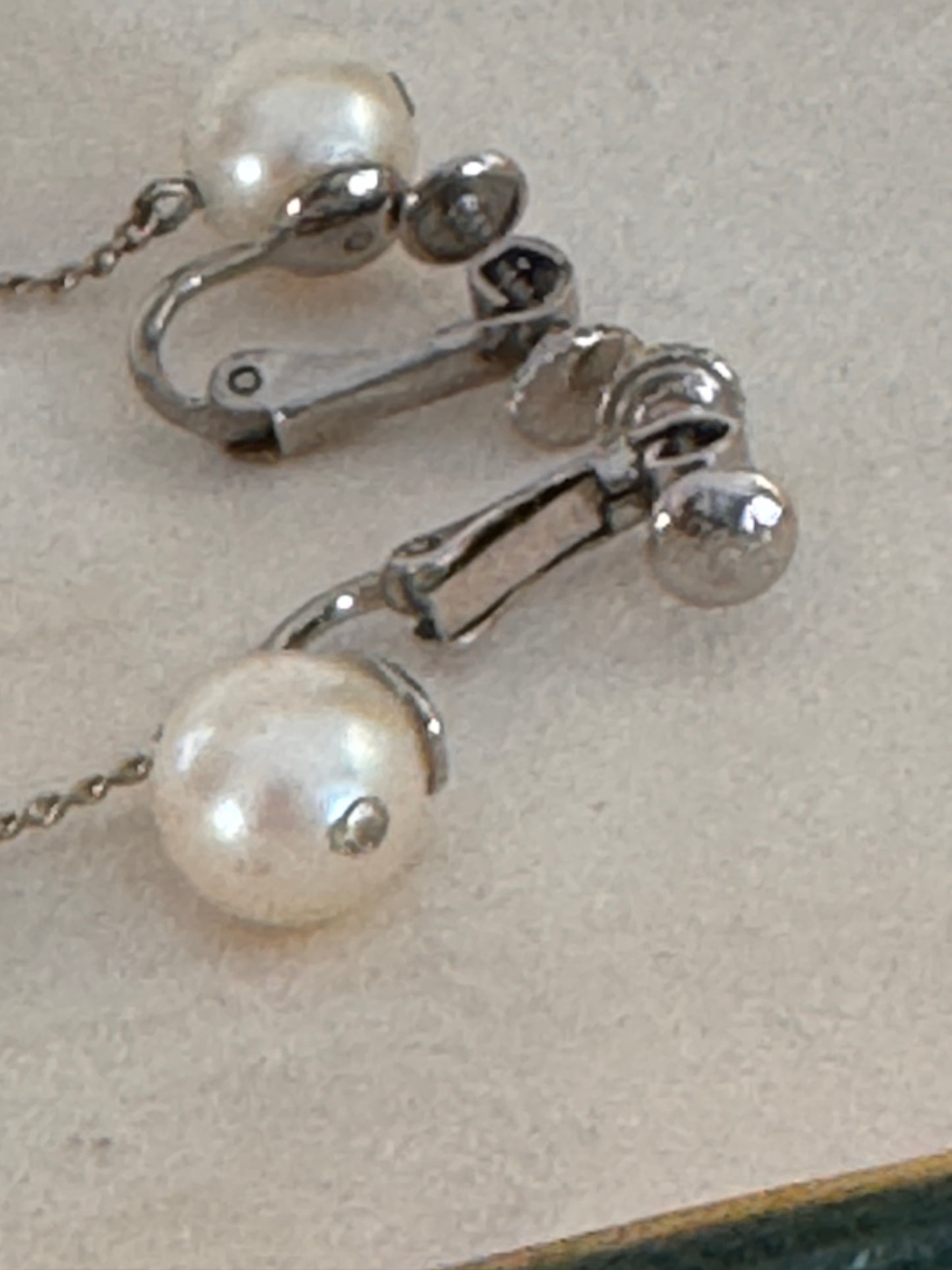 60's Sterling Silver Dangling Faux Pearl Earrings