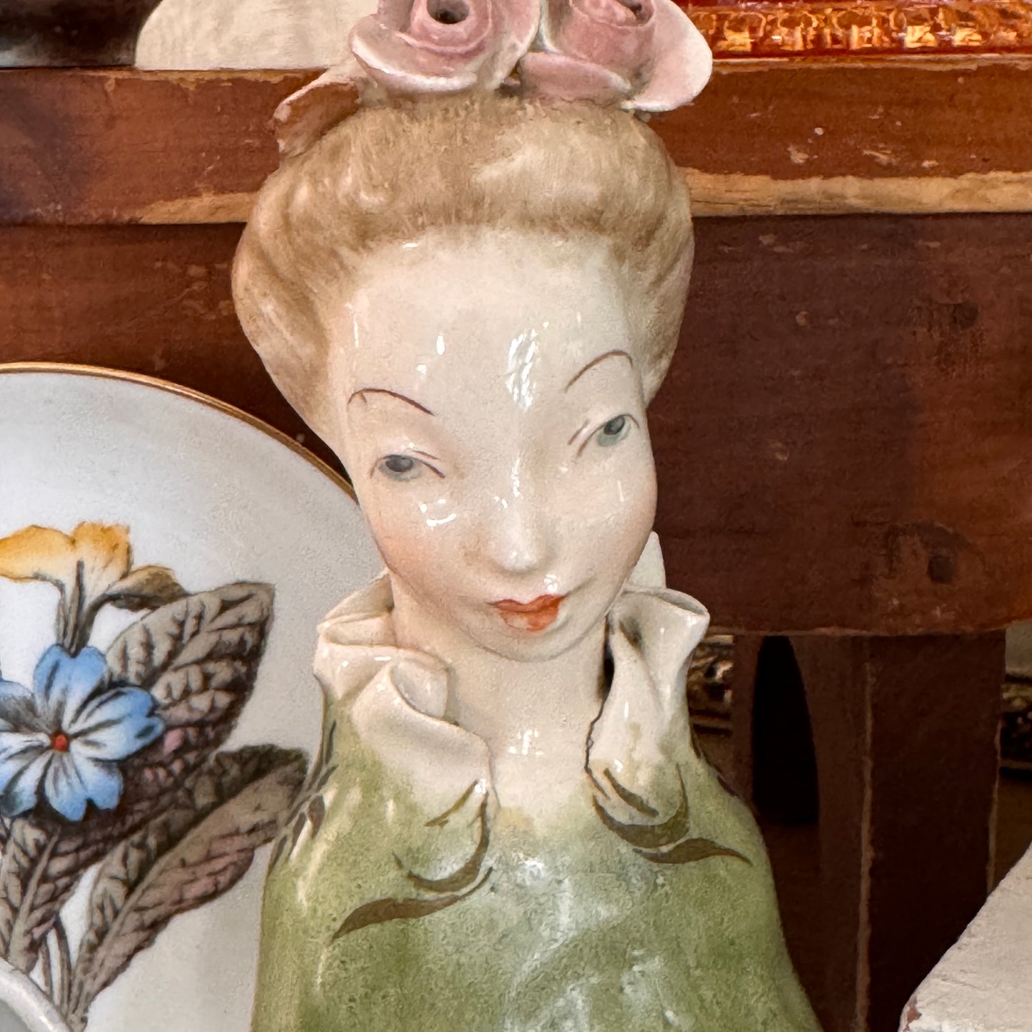 Vintage Cordey Victorian Woman Figurine, Minton Plate, Japan Shoe Collection