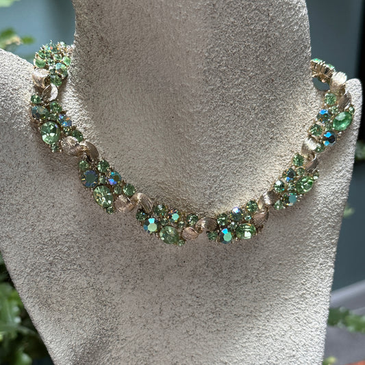 Vintage Lisner Soft Green Rhinestone Necklace