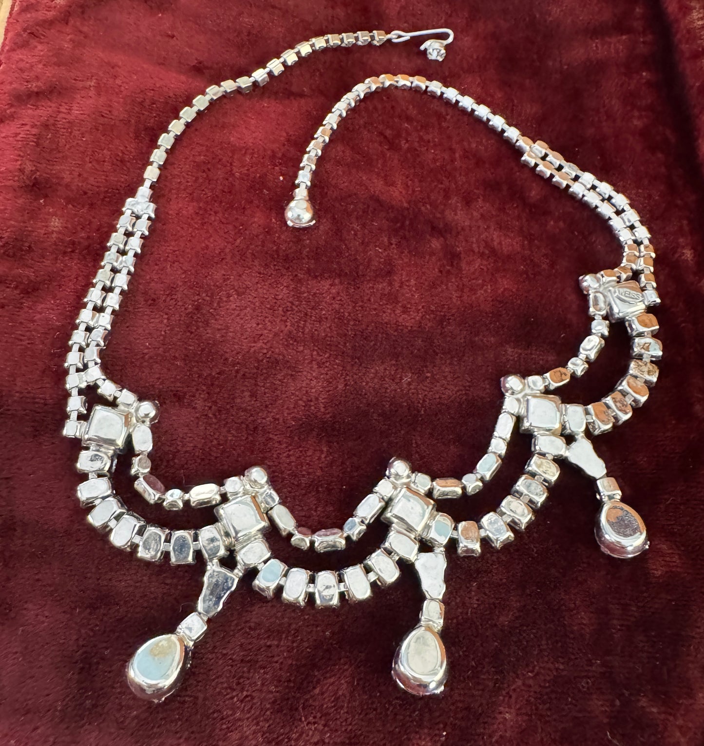 Vintage Weiss Clear Multi Faceted Rhinestone Festoon Necklace - Lady Slippers