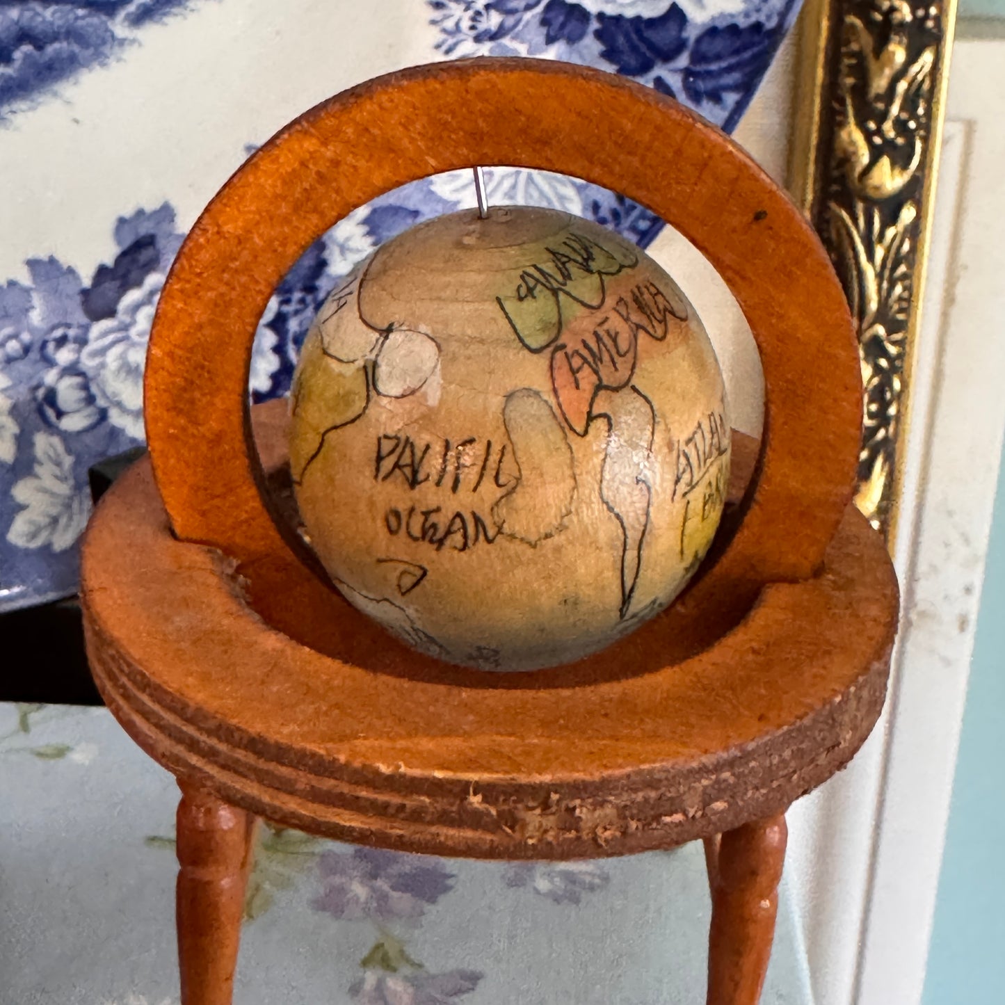 Vintage Miniature Dollhouse Globe Map with Stand