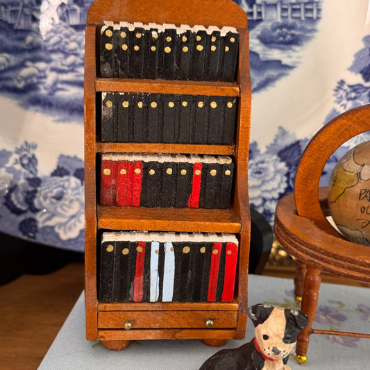 Vintage Miniature Dollhouse Standing Bookshelf and Books