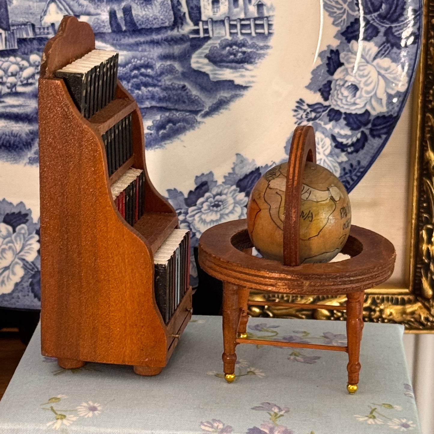 Vintage Miniature Dollhouse Standing Bookshelf and Books